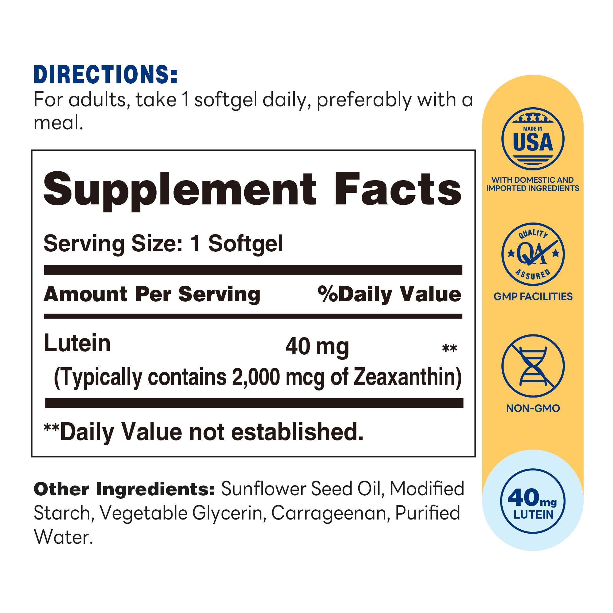 Vitamin World Lutein Supplement 40mg back view