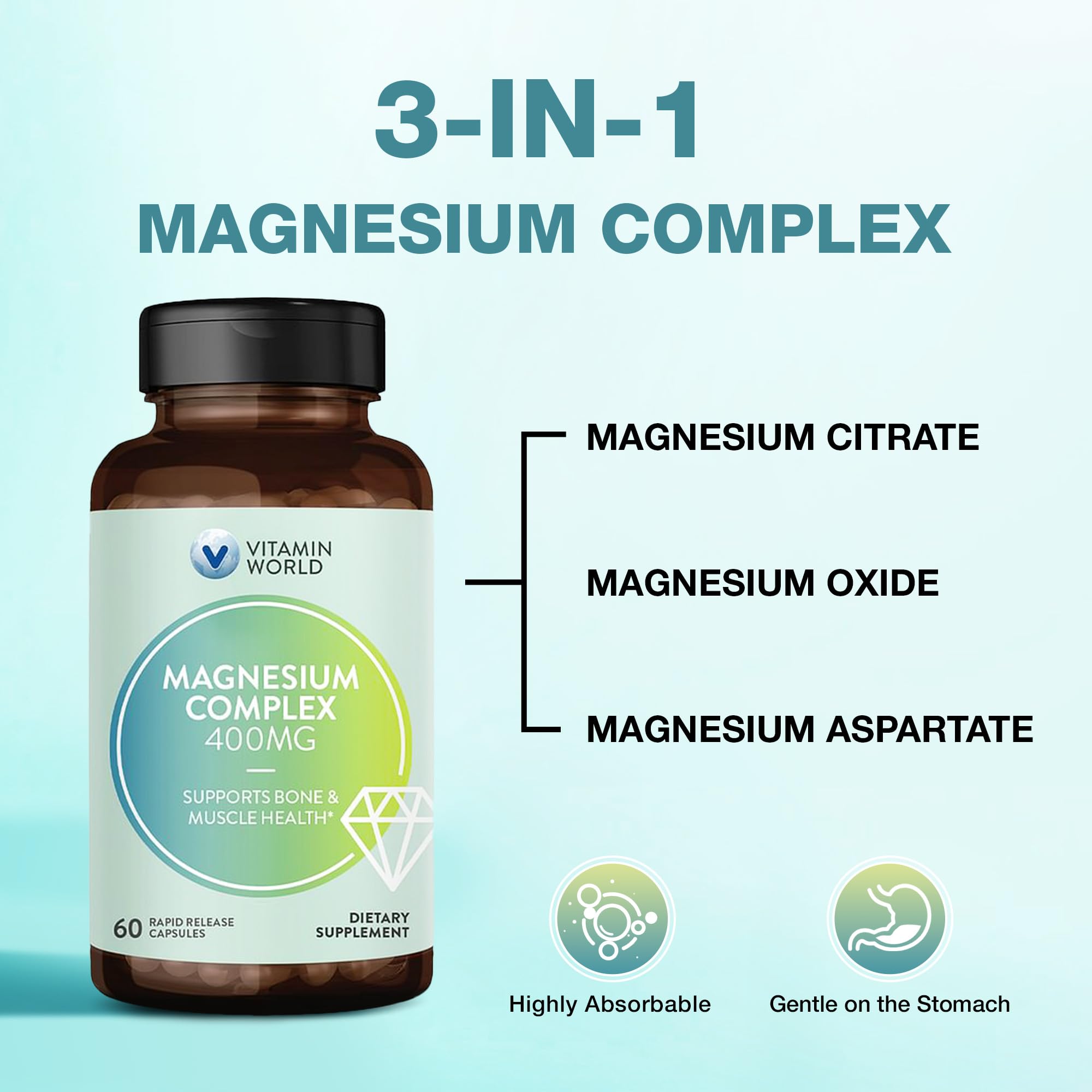 Vitamin World Magnesium Complex 400mg supplement back view
