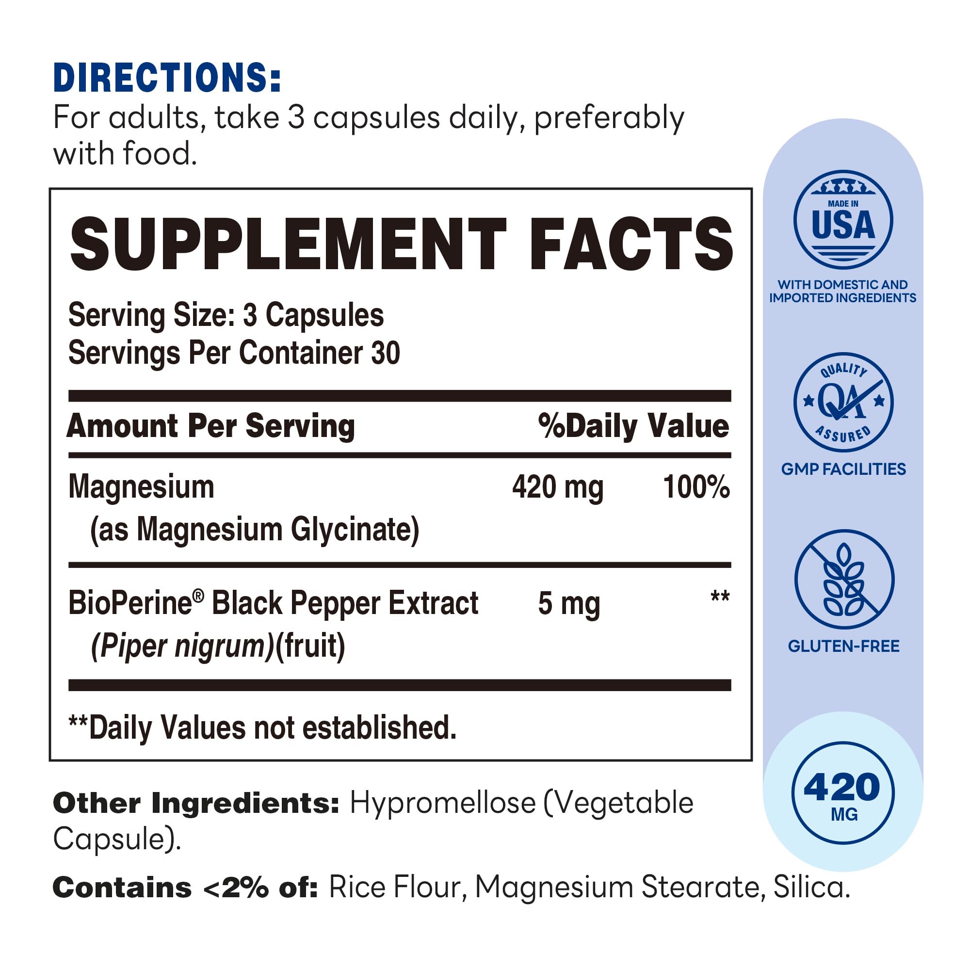 Vitamin World Magnesium Glycinate 420mg side view