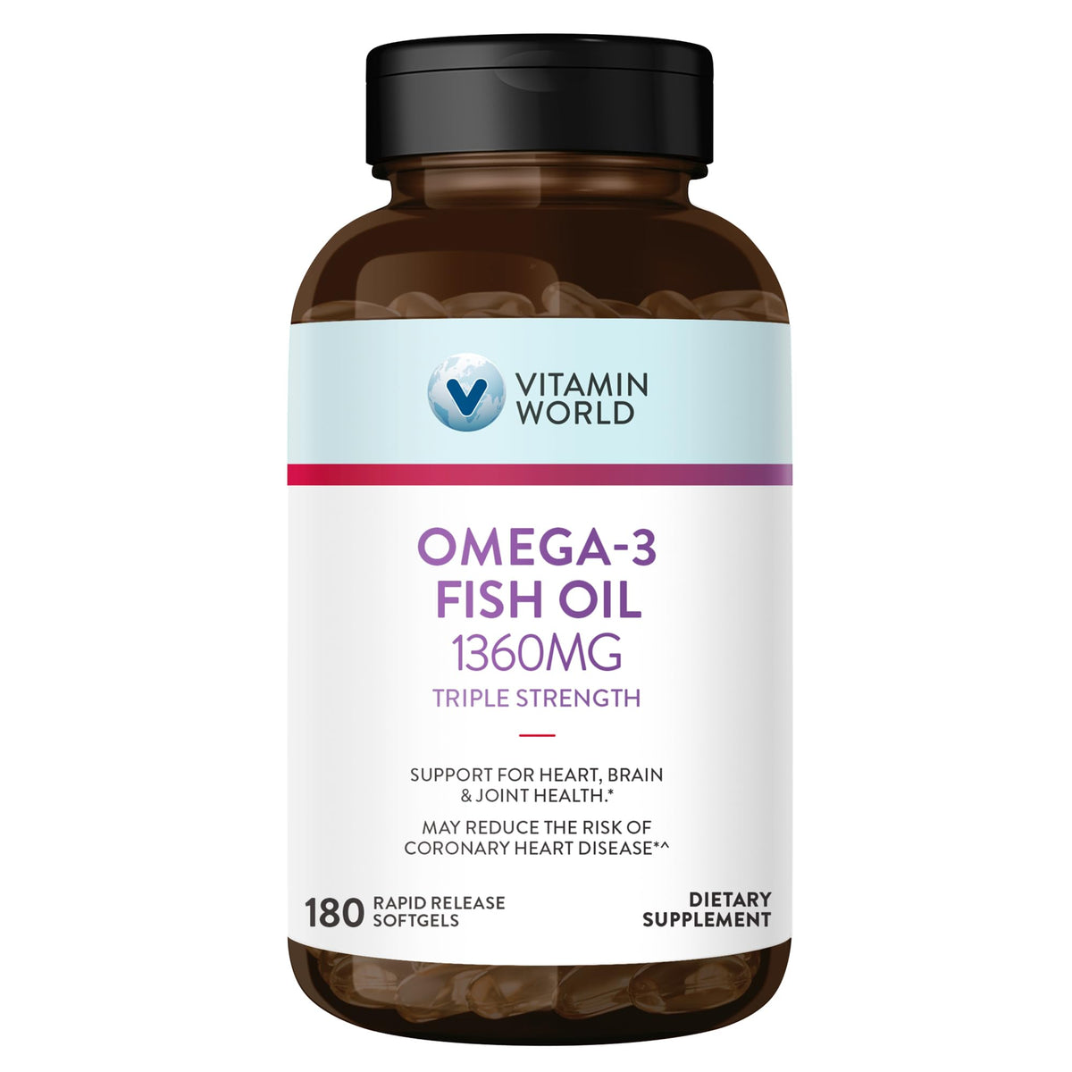 Vitamin World Omega-3 Fish Oil 1360mg softgels front view