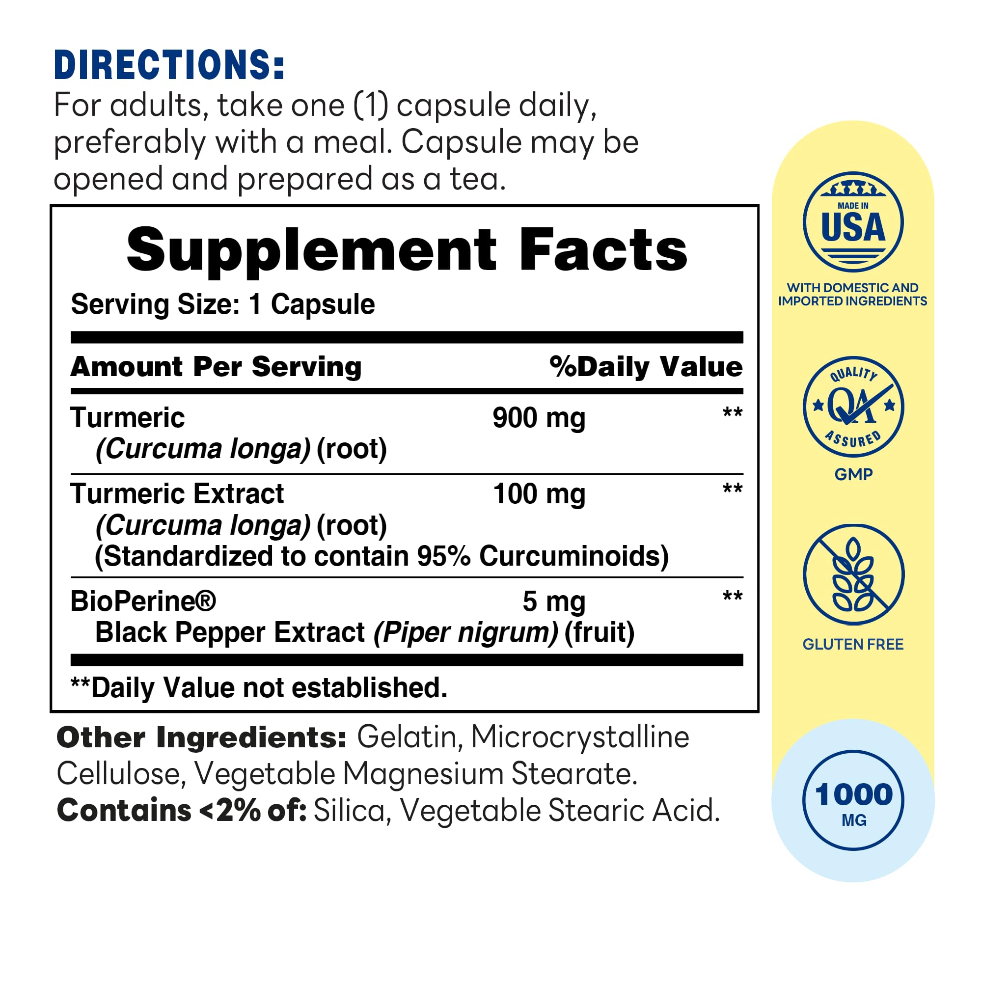 Vitamin World Turmeric Curcumin 1000mg supplement bottle side view
