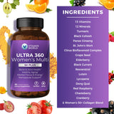 Vitamin World Ultra 360 Women’s Multi 50+ caplets on a wooden table