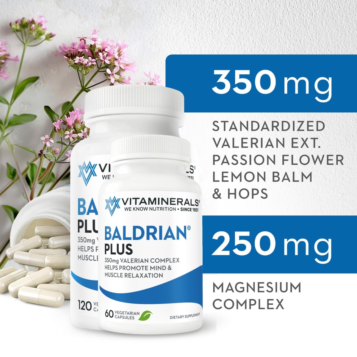 Vitaminerals Valerian Extract 350mg side view of packaging