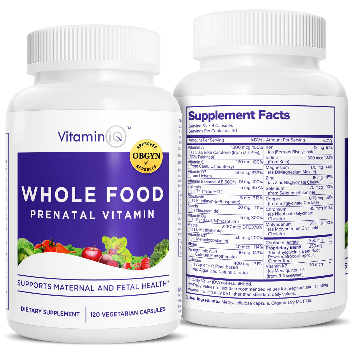 VitaminIQ Whole Food Prenatal Vitamins bottle front view