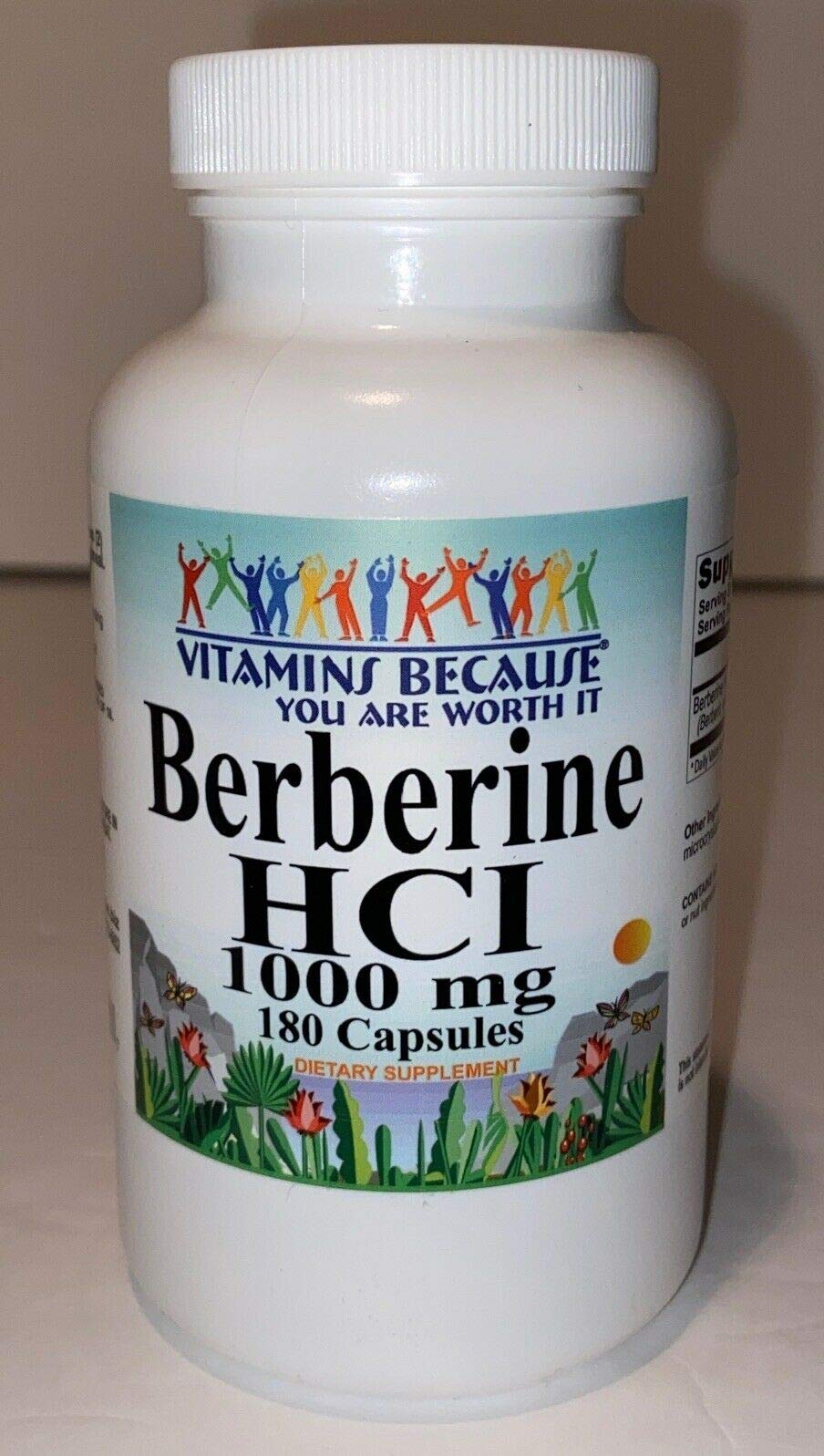 Vitamins Because Berberine 1000mg 180 capsules front view
