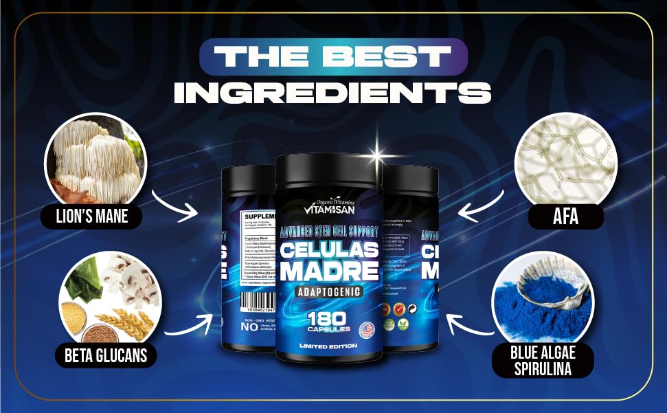 VITAMISAN Células Madre Adaptogenic supplement side view showing capsule