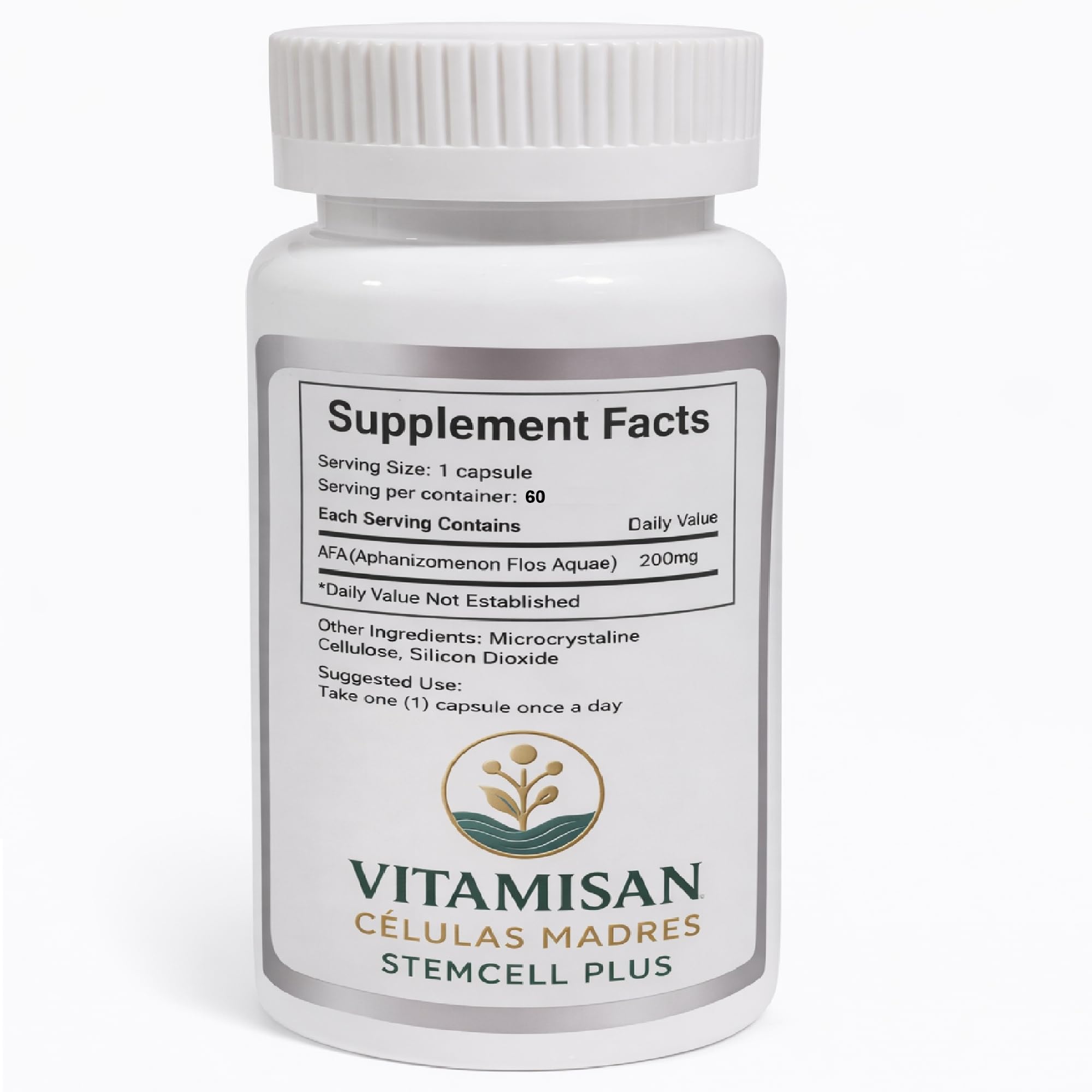 VITAMISAN CELULAS MADRES AFA Blue-Green Algae capsules with dosage instructions