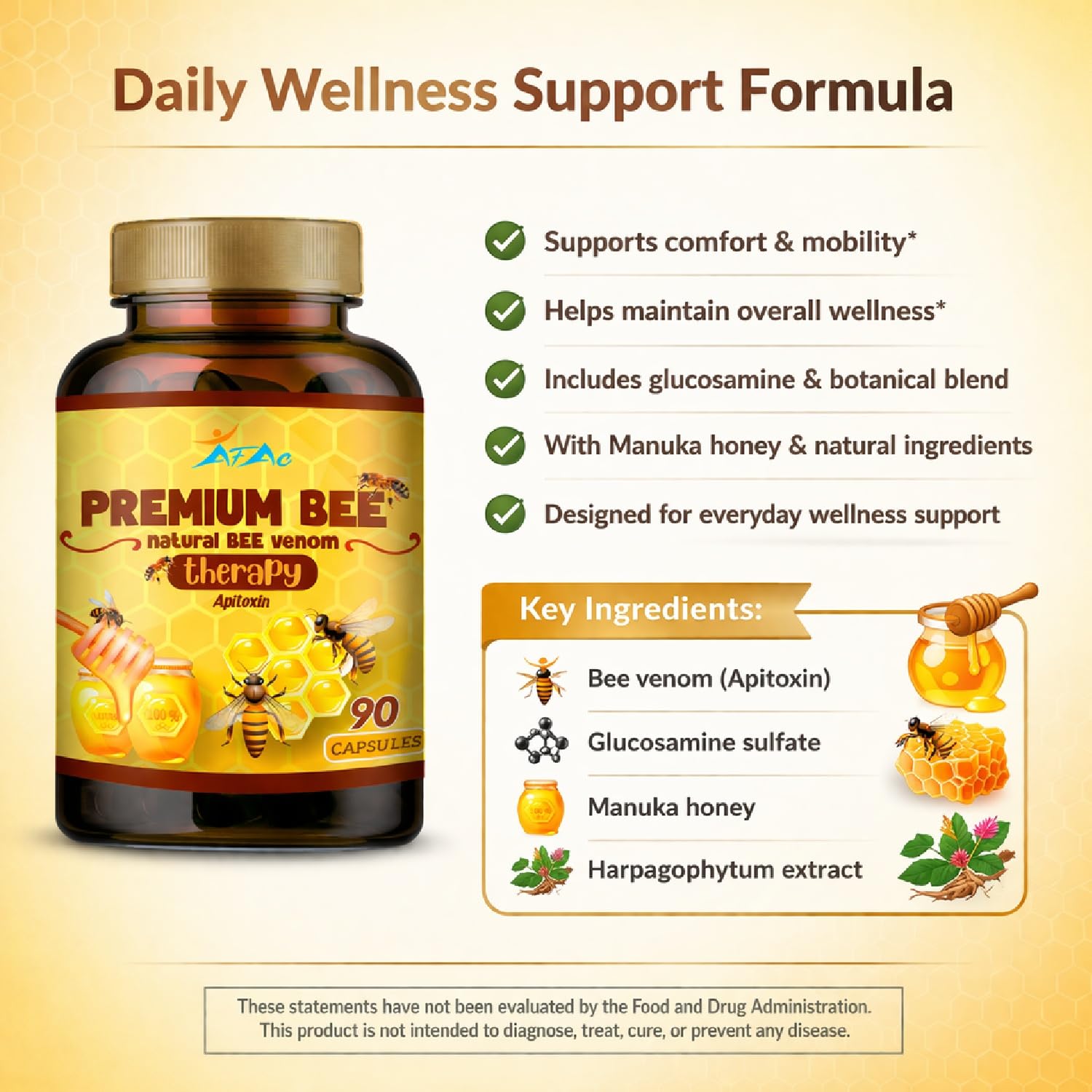 VITAMISAN Premium Bee Venom Supplement ingredients list on the bottle