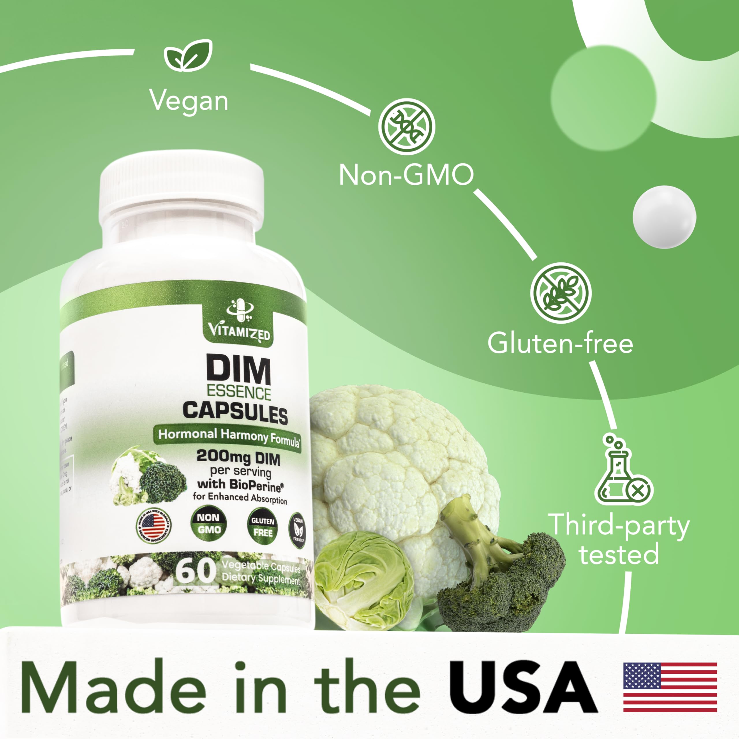 VITAMIZED DIM 200mg capsules with a measuring spoon for dosage