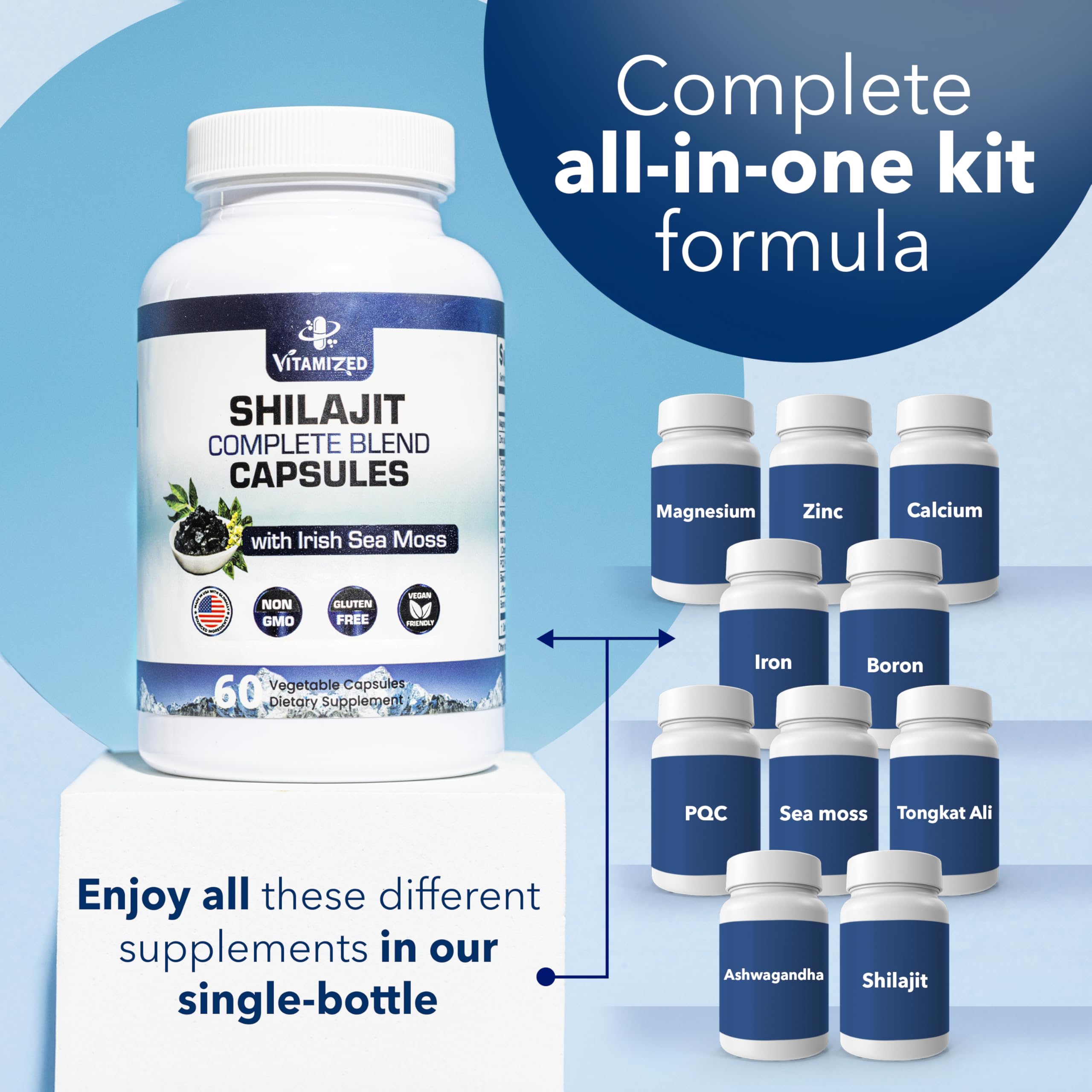 VITAMIZED Shilajit Capsules on a wooden table