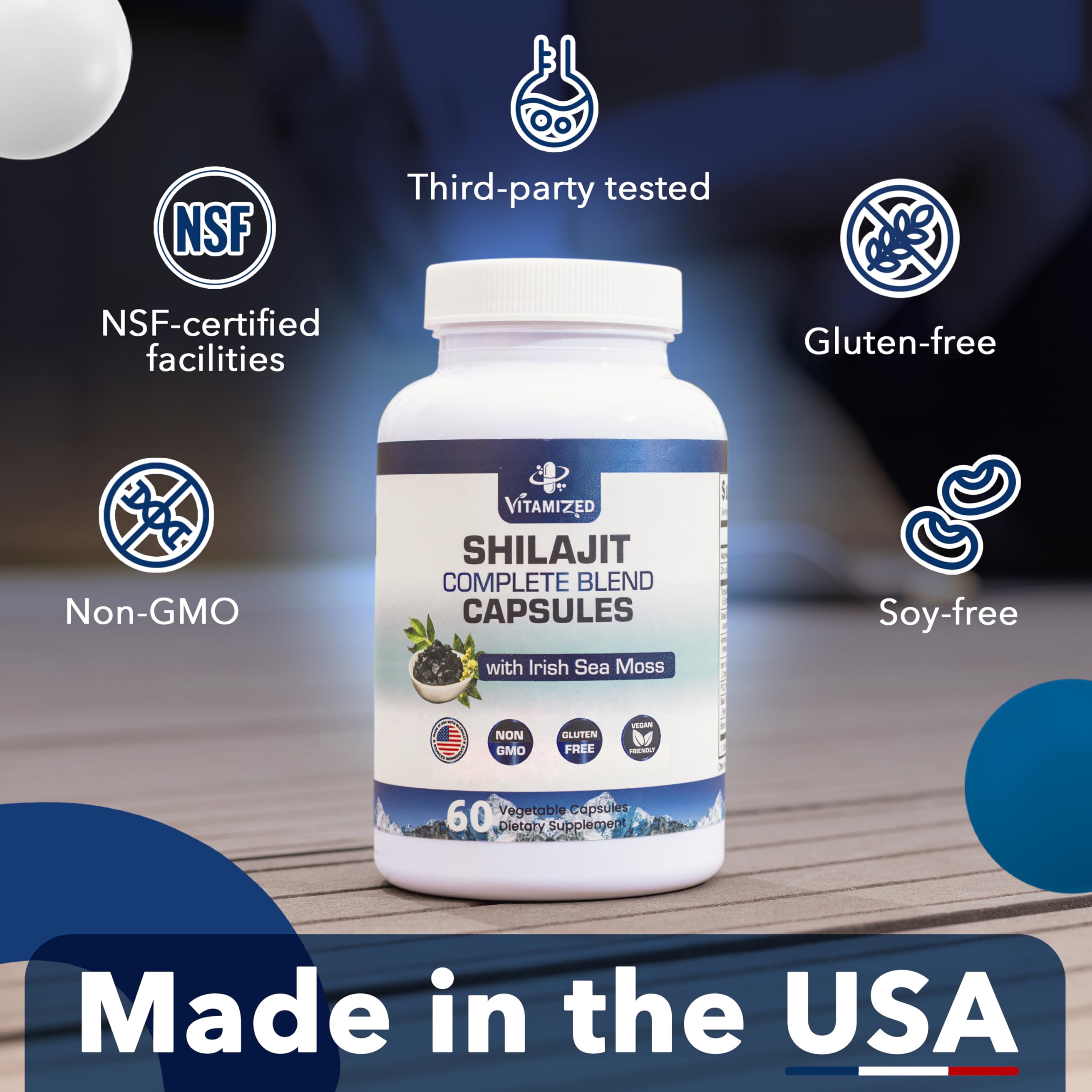 VITAMIZED Shilajit Capsules with natural Himalayan backdrop