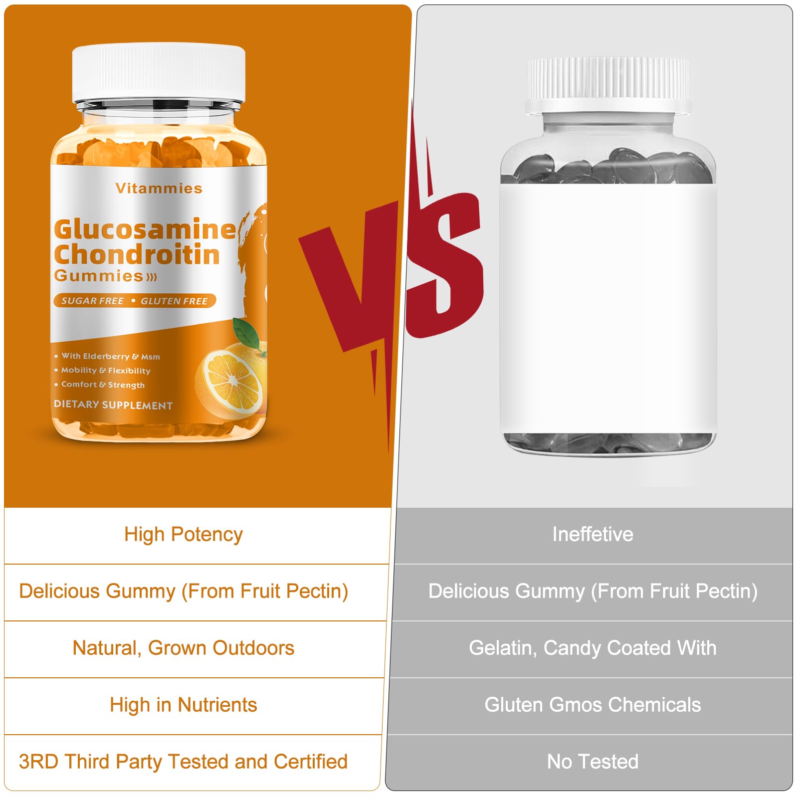 Vitammies Glucosamine Chondroitin Gummies back packaging with nutritional information