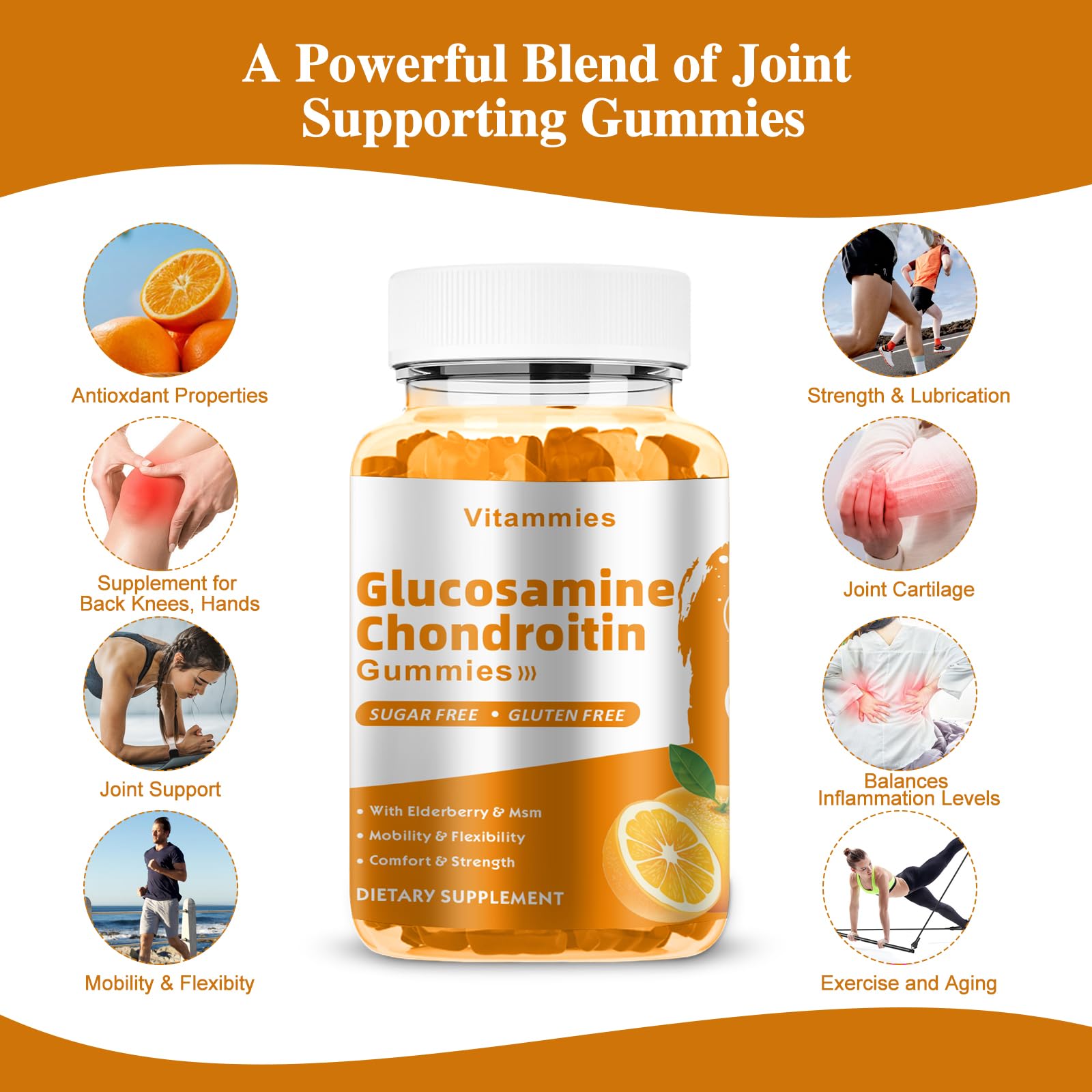 Vitammies Glucosamine Chondroitin Gummies in a bowl with a few gummies scattered