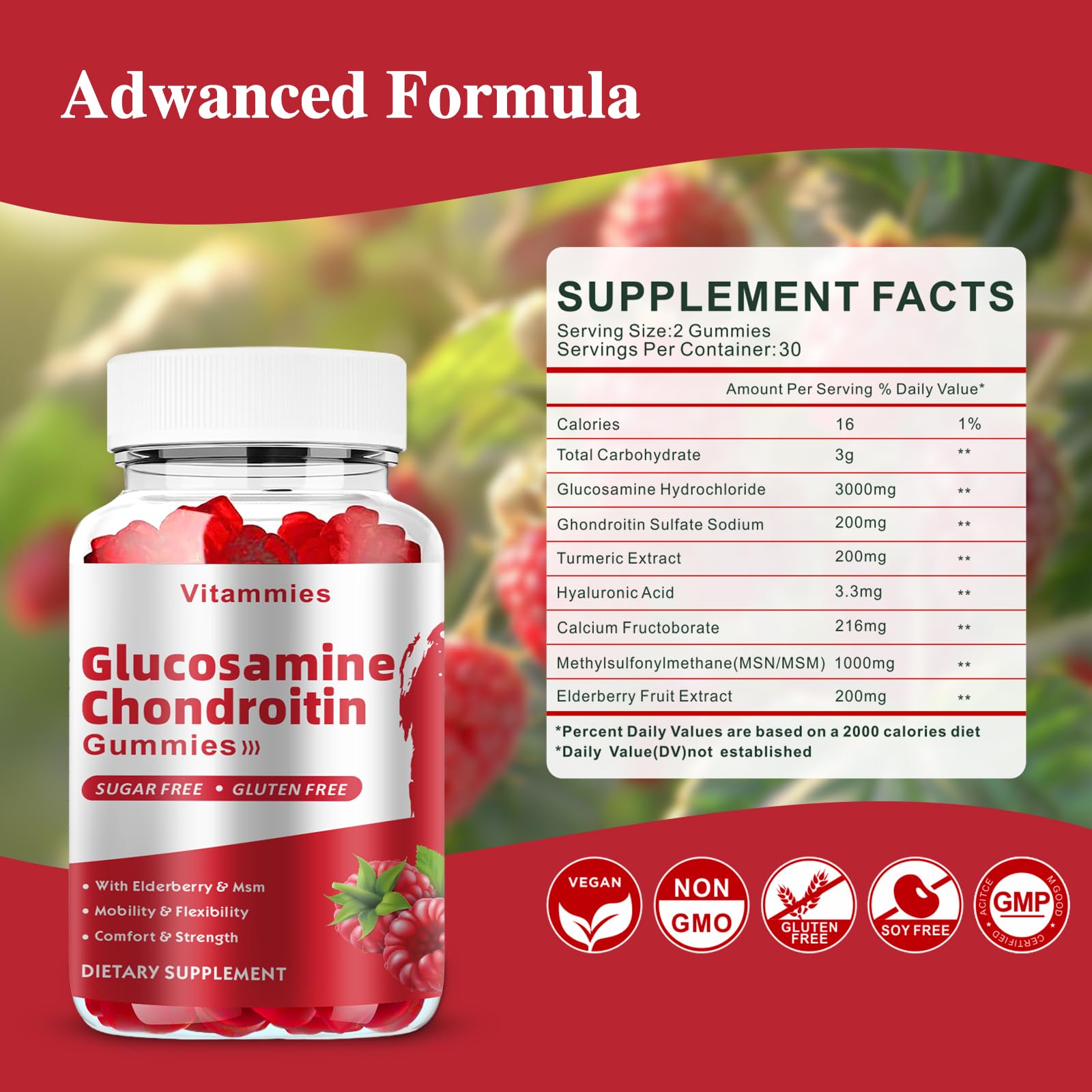 Vitammies Glucosamine Chondroitin Gummies with fresh berries