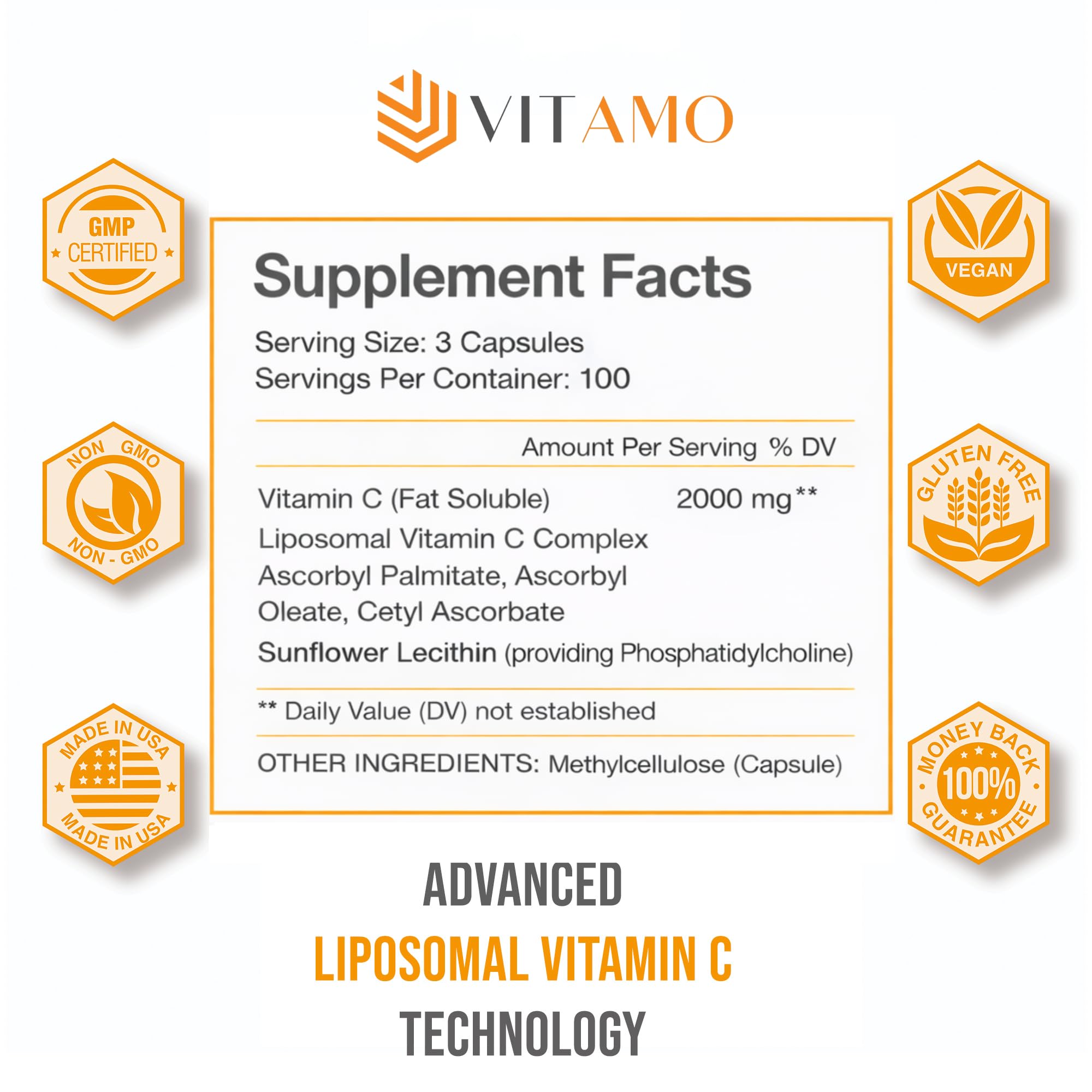 Vitamo Liposomal Vitamin C 2000mg supplement side view