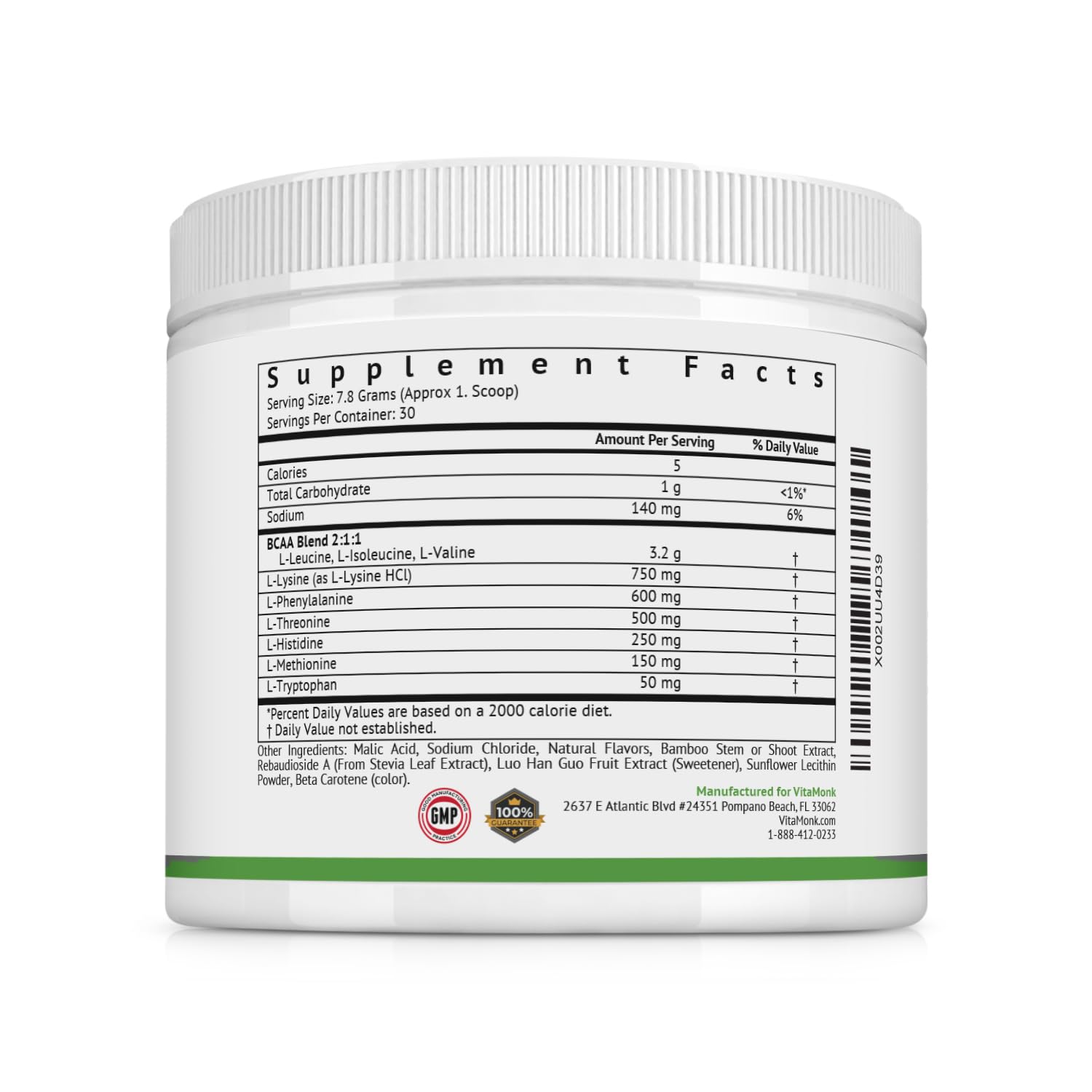 VitaMonk Clean EAAs Amino Acid Powder close-up of the label