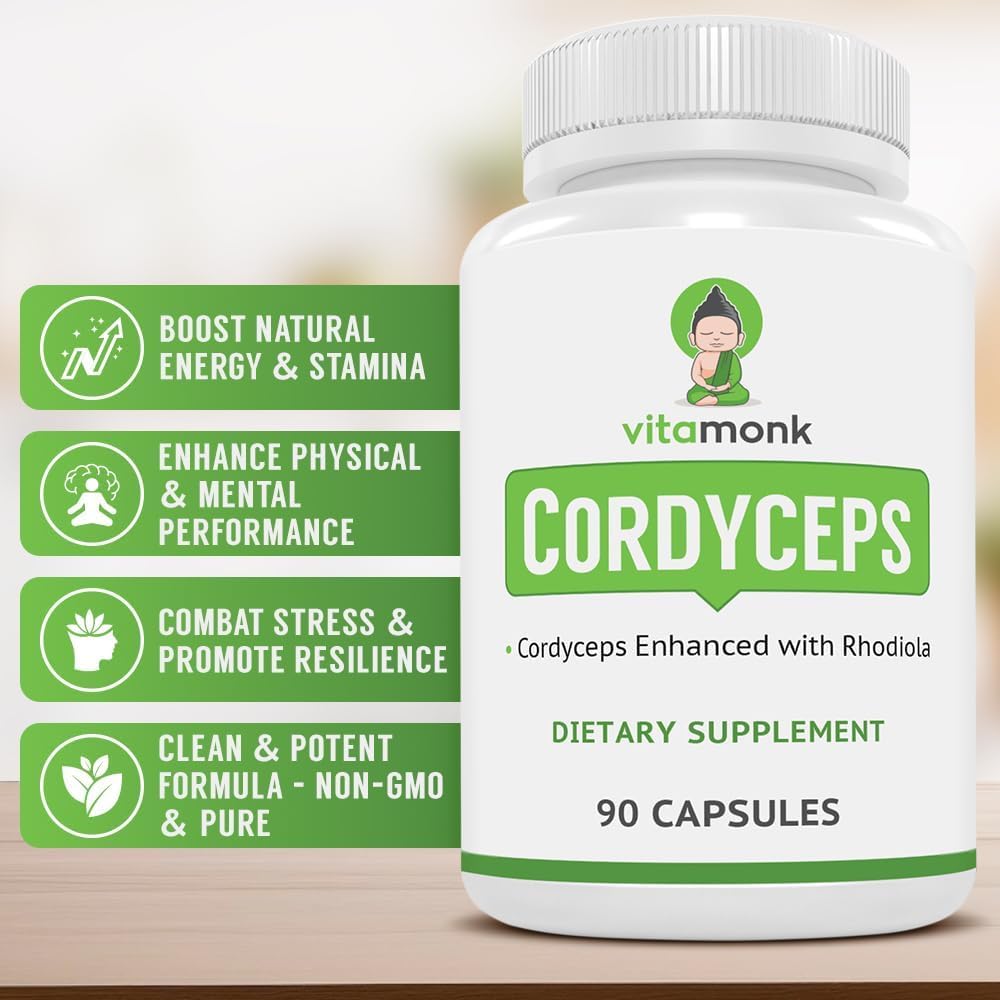 VitaMonk Cordyceps Capsules 60 Count side view