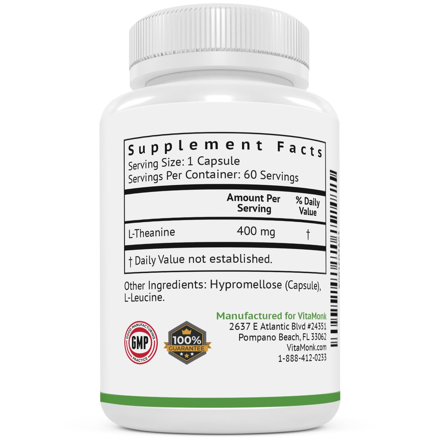 VitaMonk L-Theanine supplement label close-up