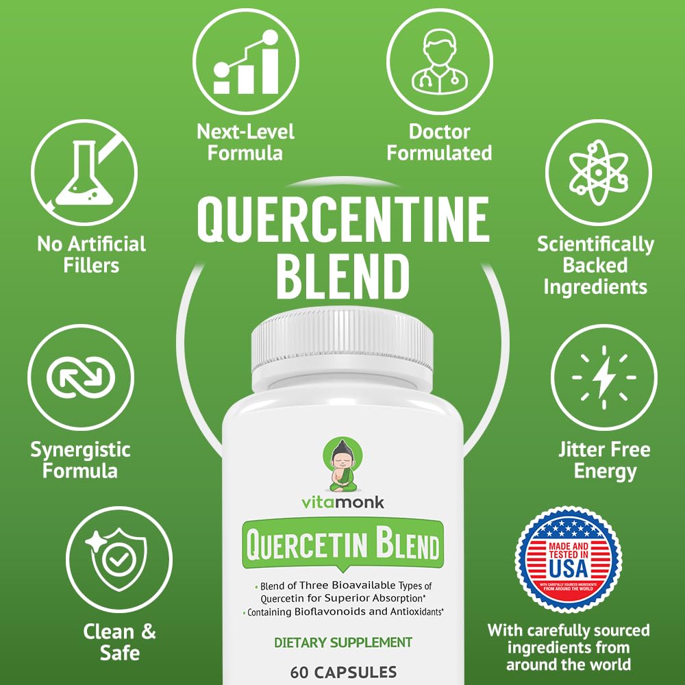 VitaMonk Quercetin Supplement 500mg capsules on a table