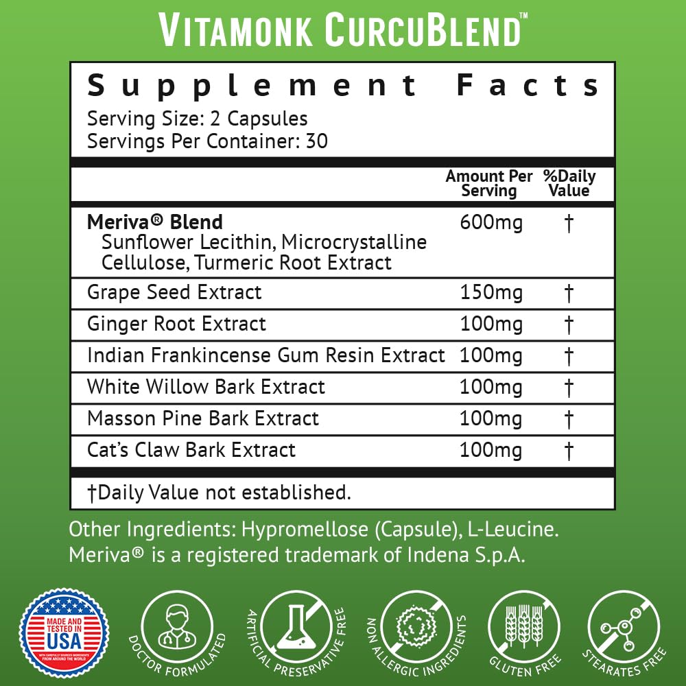 VitaMonk Turmeric Curcumin Ginger Complex 600mg Capsules with herbal background