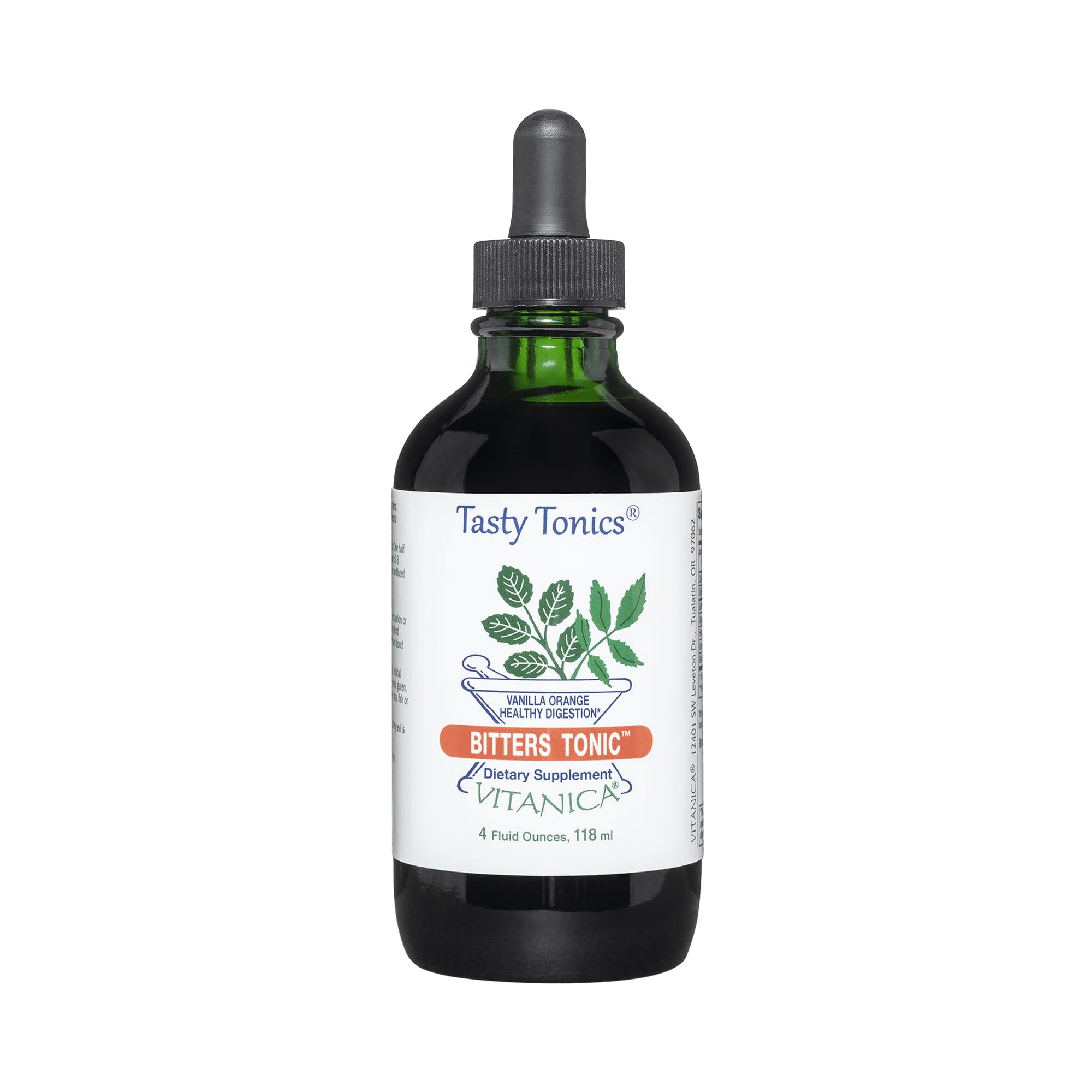 Vitanica Bitters Tonic 254g green glass bottle front view