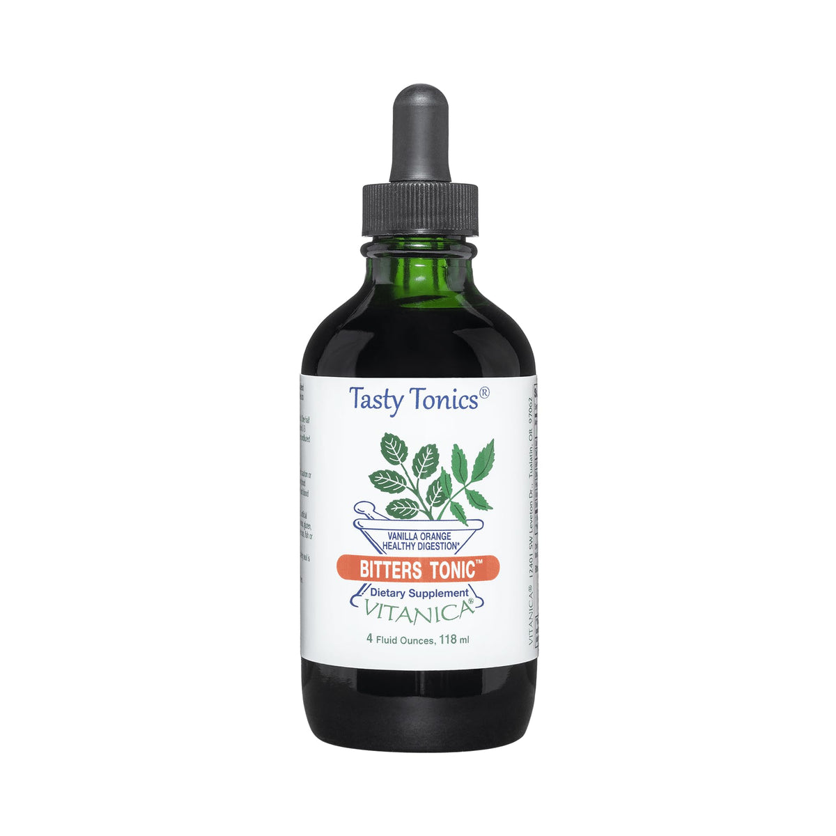 Vitanica Bitters Tonic 254g green glass bottle front view