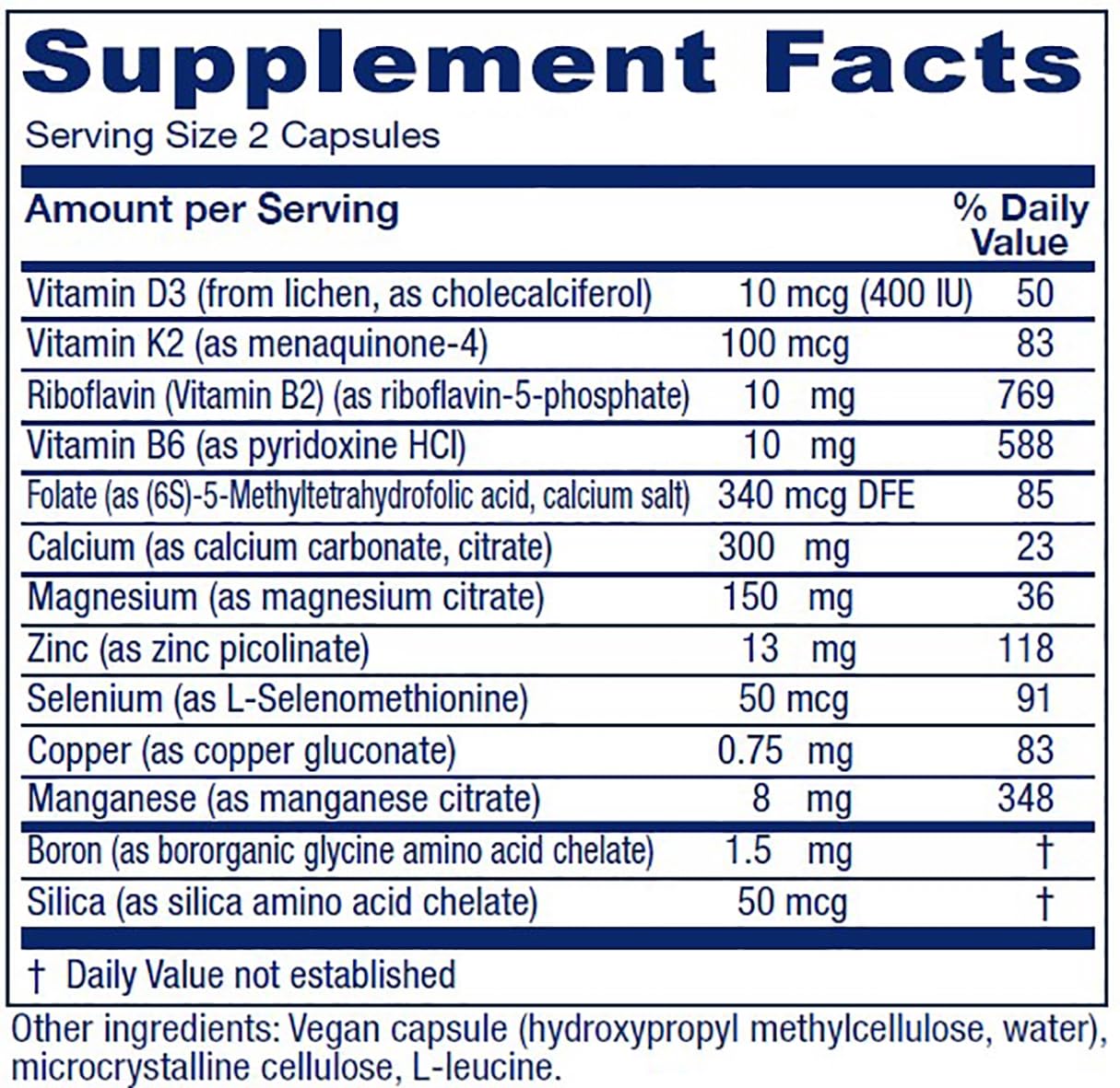Vitanica Bone Health Supplement side view showing ingredients