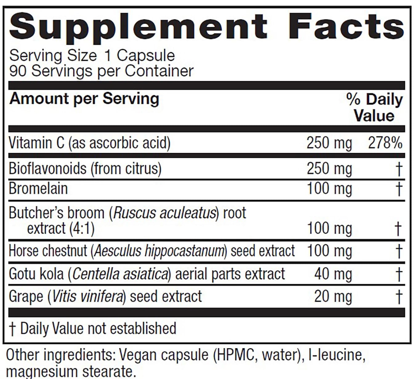 Vitanica Circulation Support Capsules side view showing ingredients list
