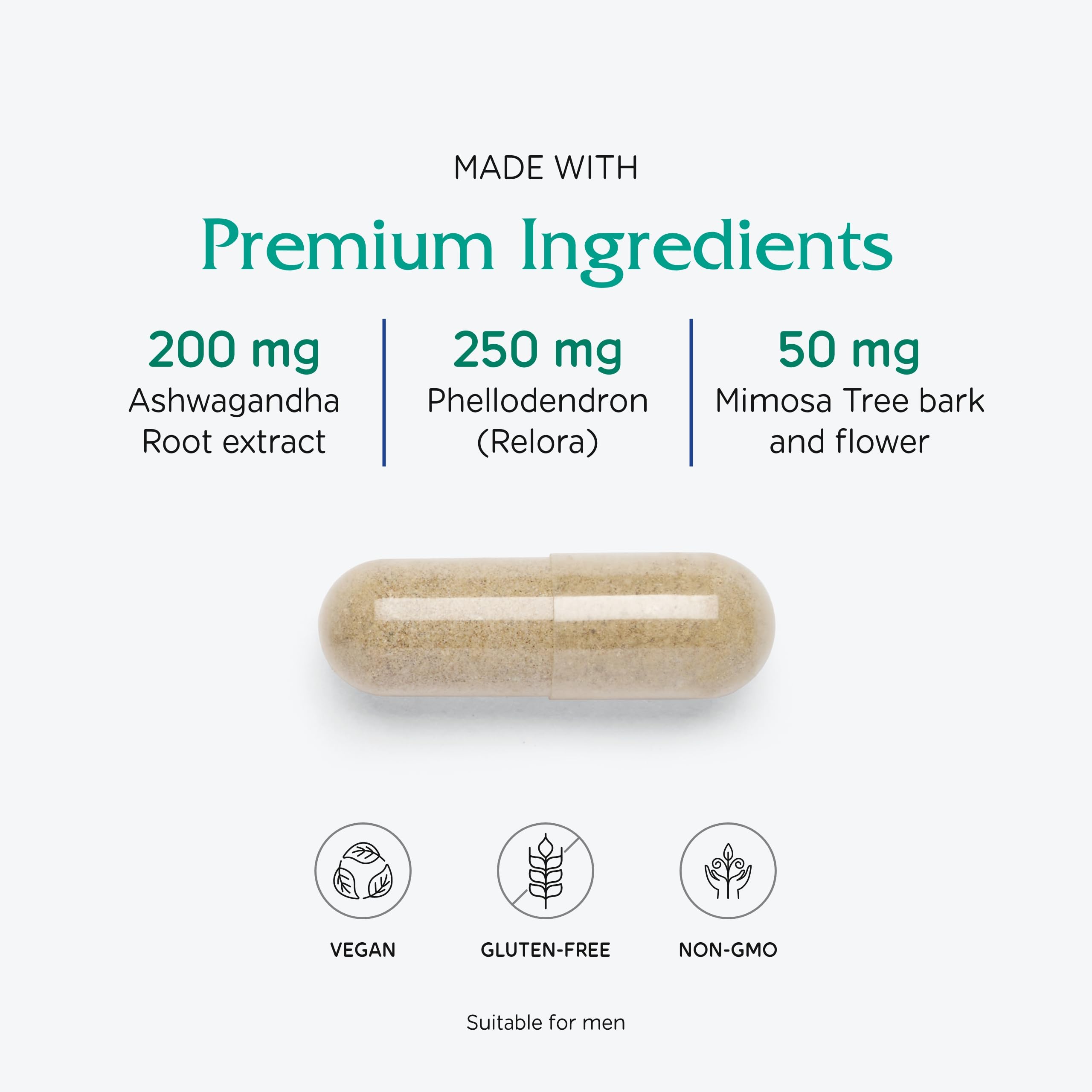 Vitanica Cortisol Relief capsules in a bowl
