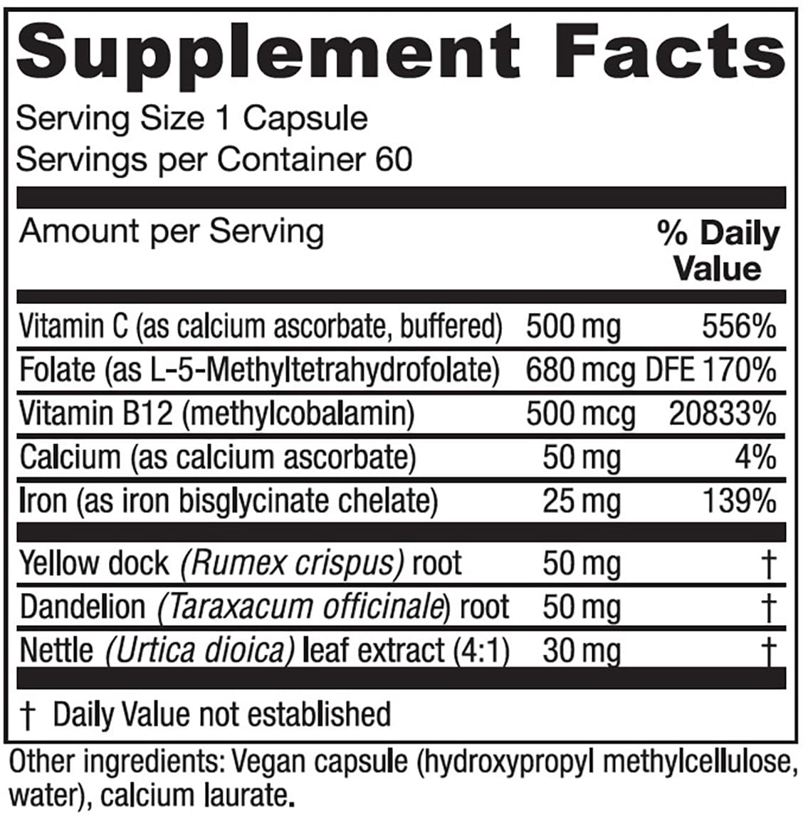 Vitanica Iron Extra 100g supplement bottle side view