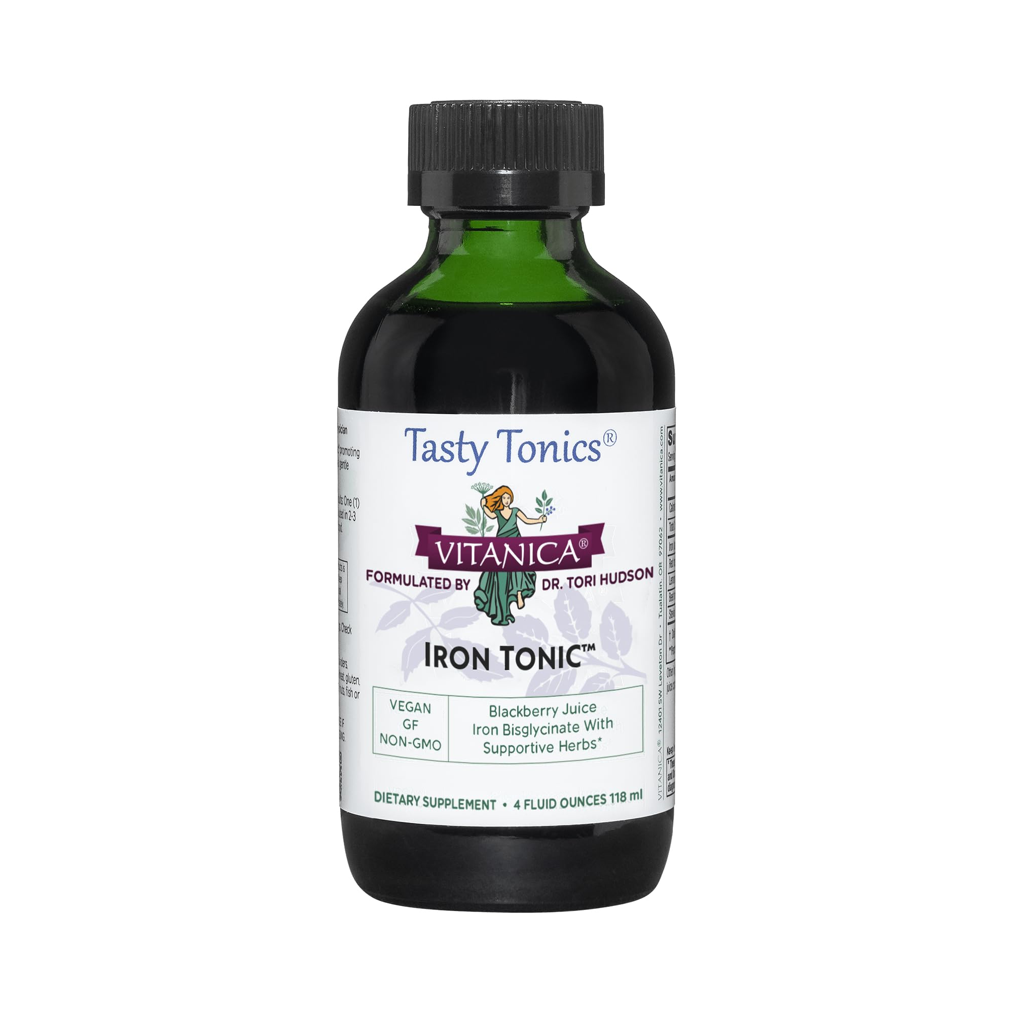 Vitanica Iron Tonic 227g in green glass bottle front view