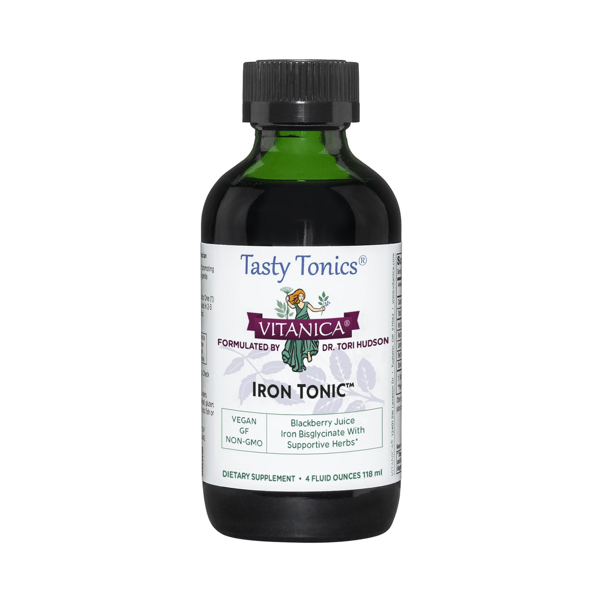 Vitanica Iron Tonic 227g in green glass bottle front view