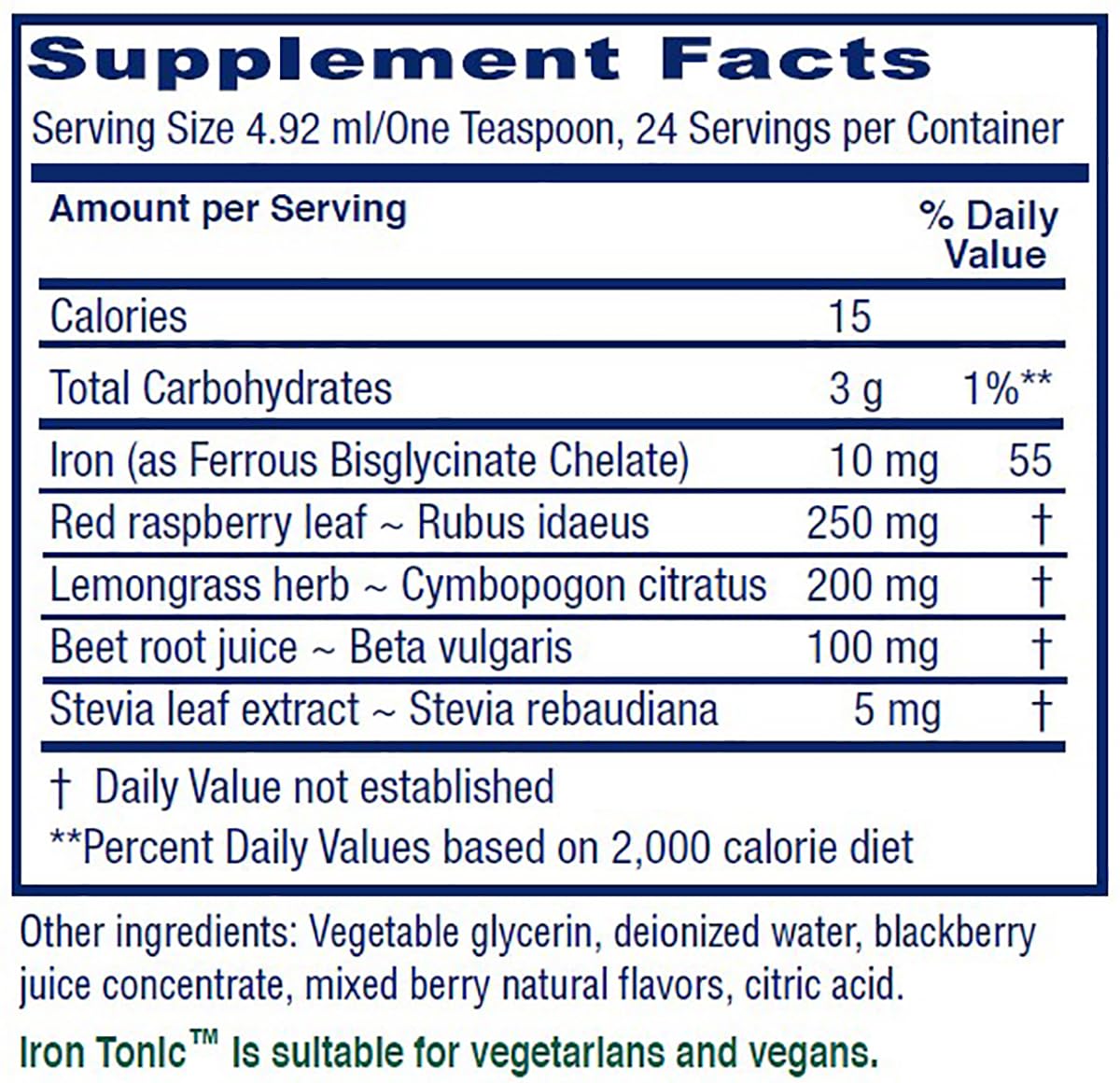 Vitanica Iron Tonic 255g side view showcasing the label