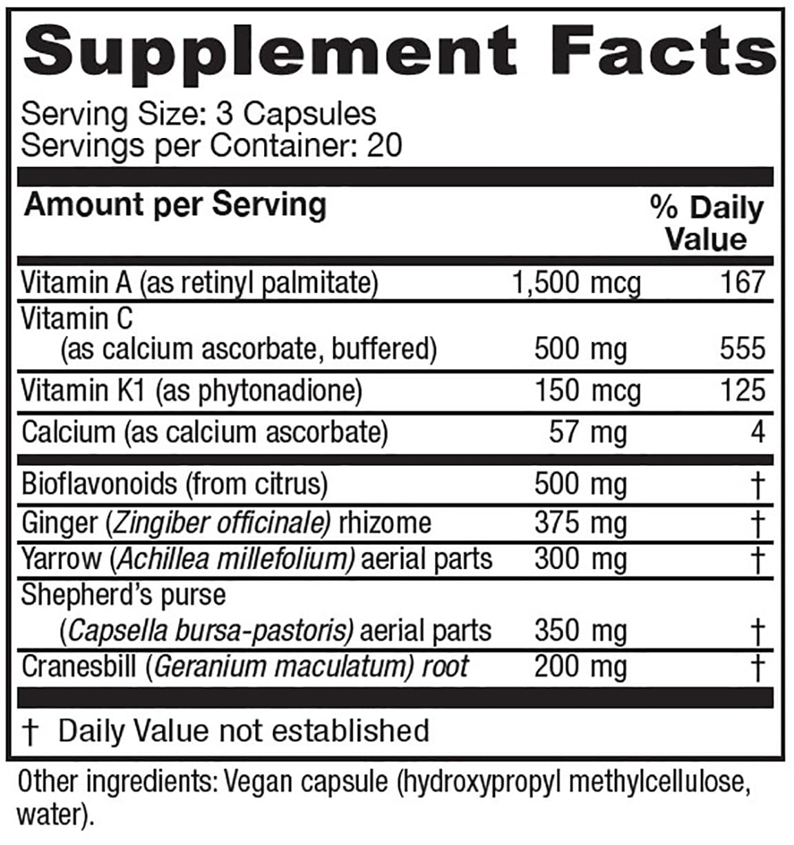 Vitanica Menstrual Support Blend 86g capsules side view