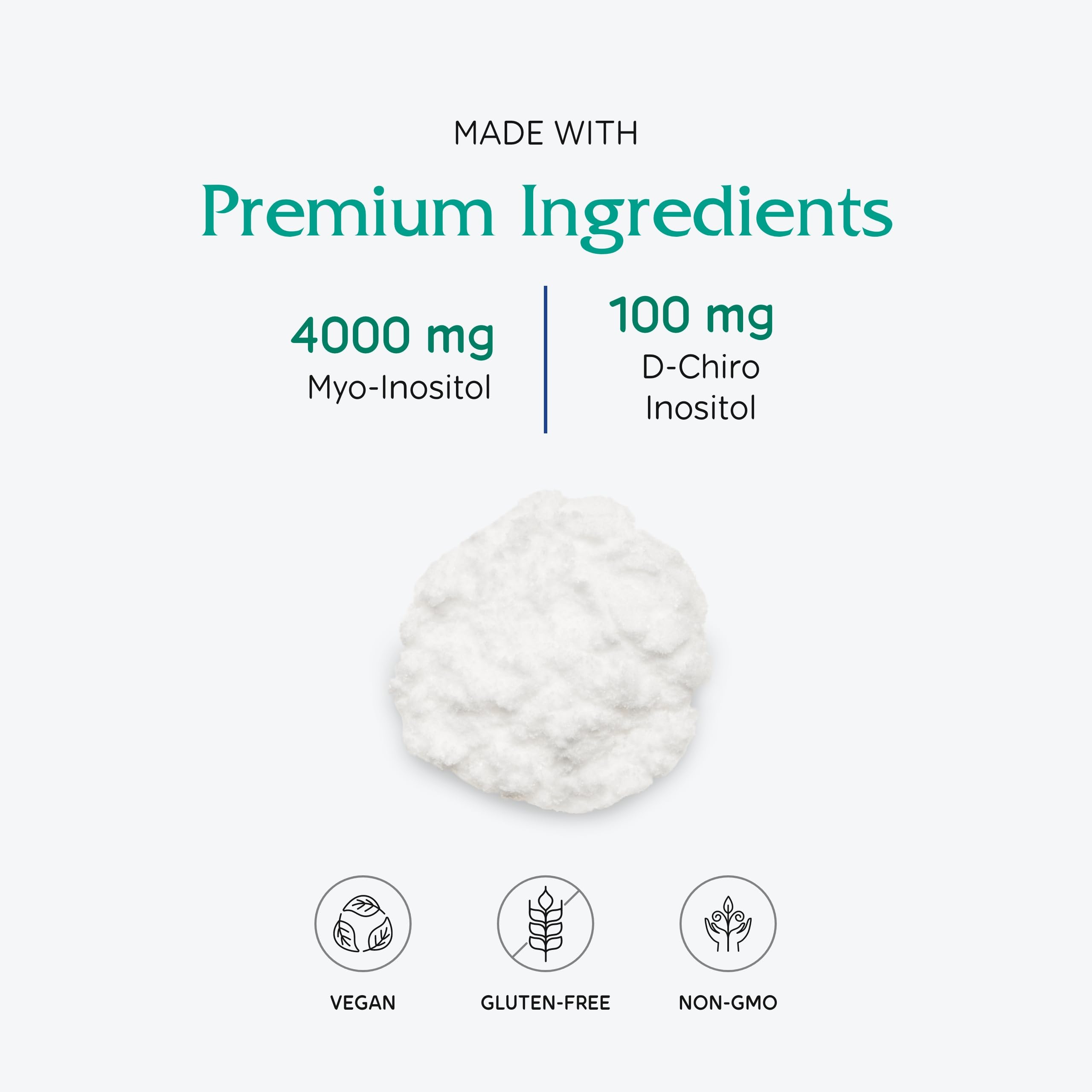 Vitanica Optinositol powder mixed in a glass of water