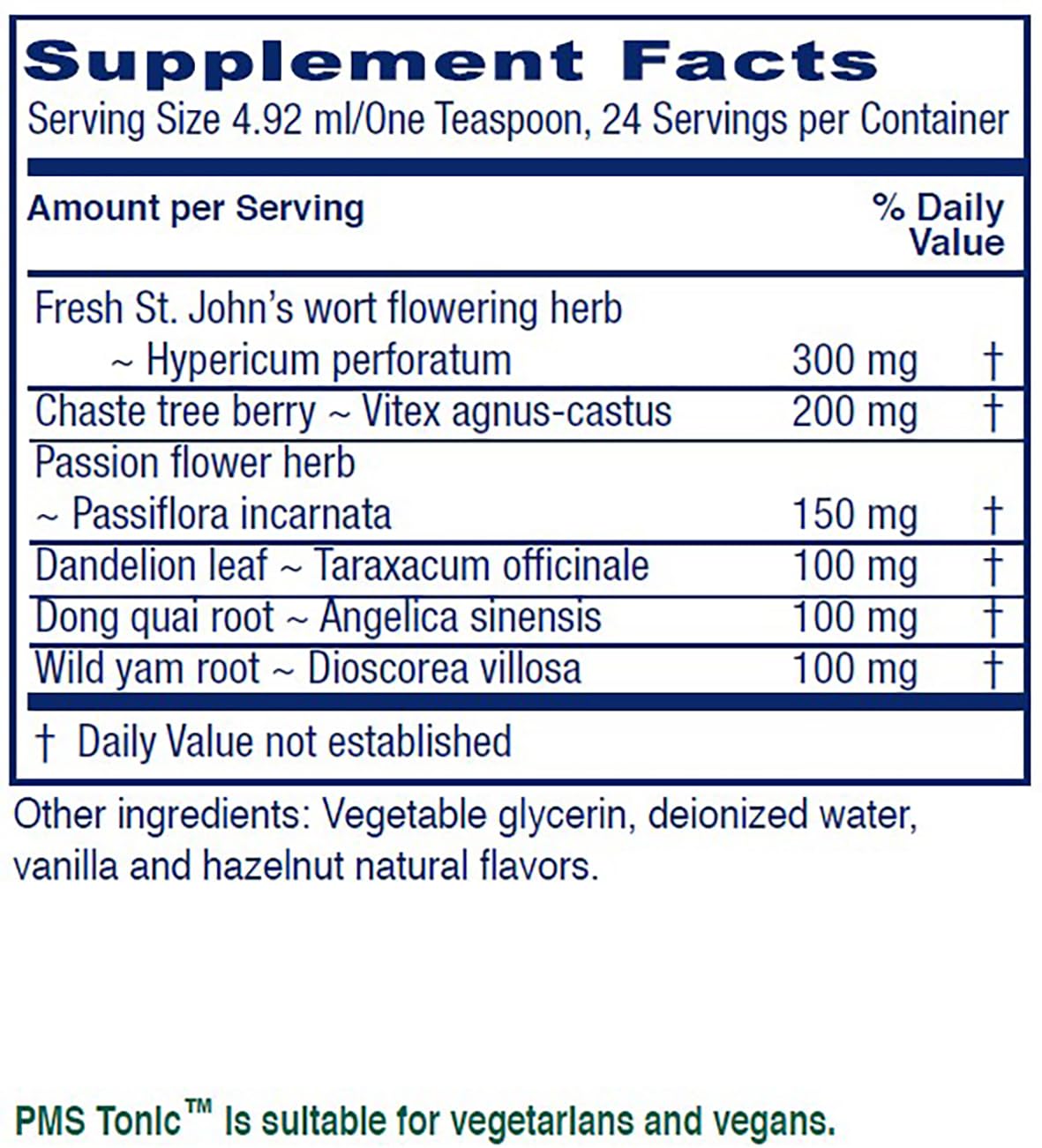 Vitanica PMS Relief Tonic 249g bottle with label details