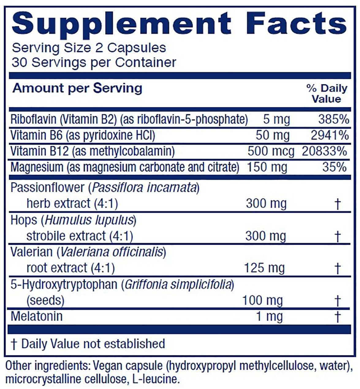 Vitanica Sleep Supplement Capsules side view showing ingredients