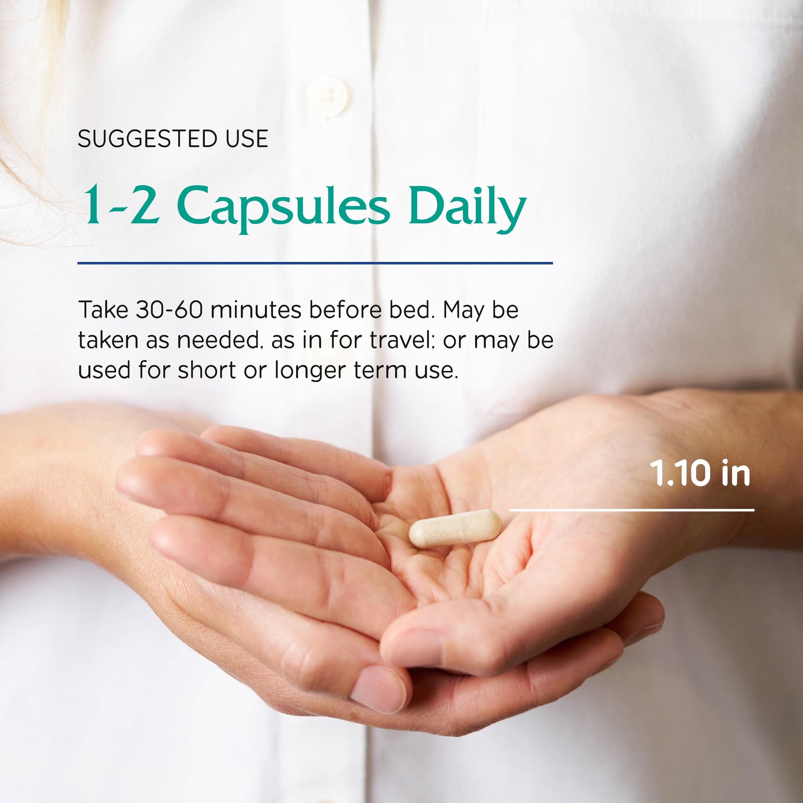 Vitanica Sleep Supplement Capsules with a measuring spoon