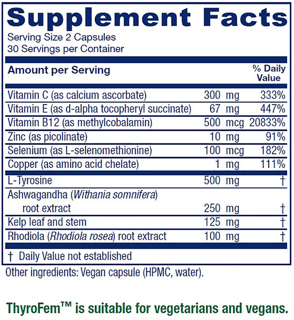 Vitanica ThyroFem supplement capsules in a bowl