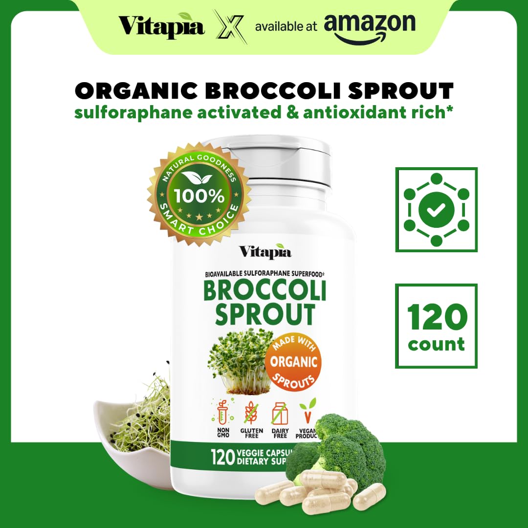 Vitapia Broccoli Sprout Capsule Supplement side view showing veggie capsules