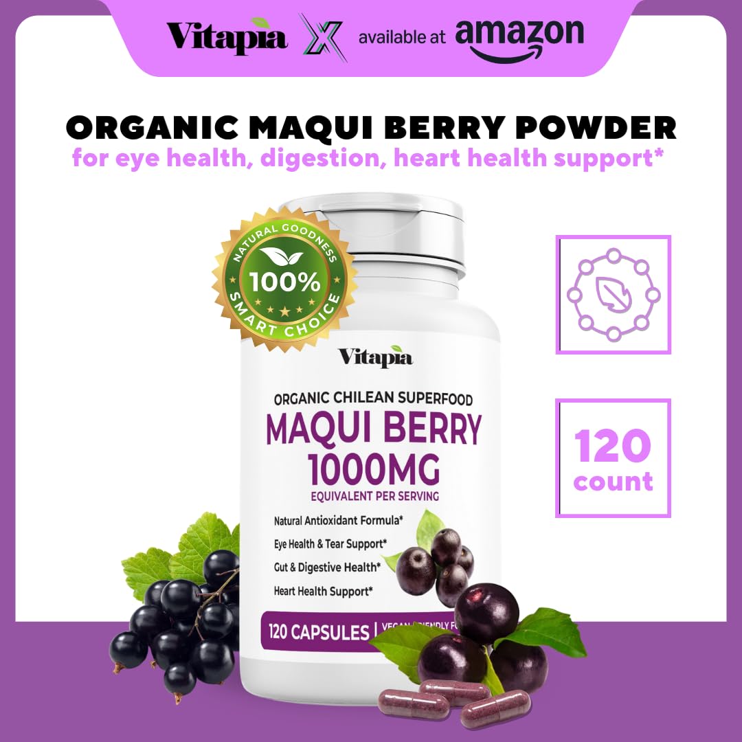 Vitapia Maqui Berry Supplement 120 Veggie Capsules side view