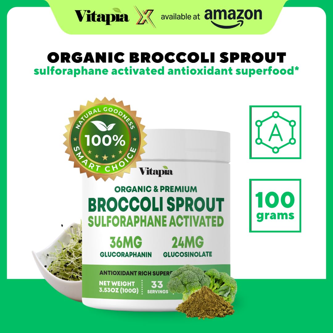 Vitapia Organic Broccoli Sprout Powder 100g back view with nutrition facts