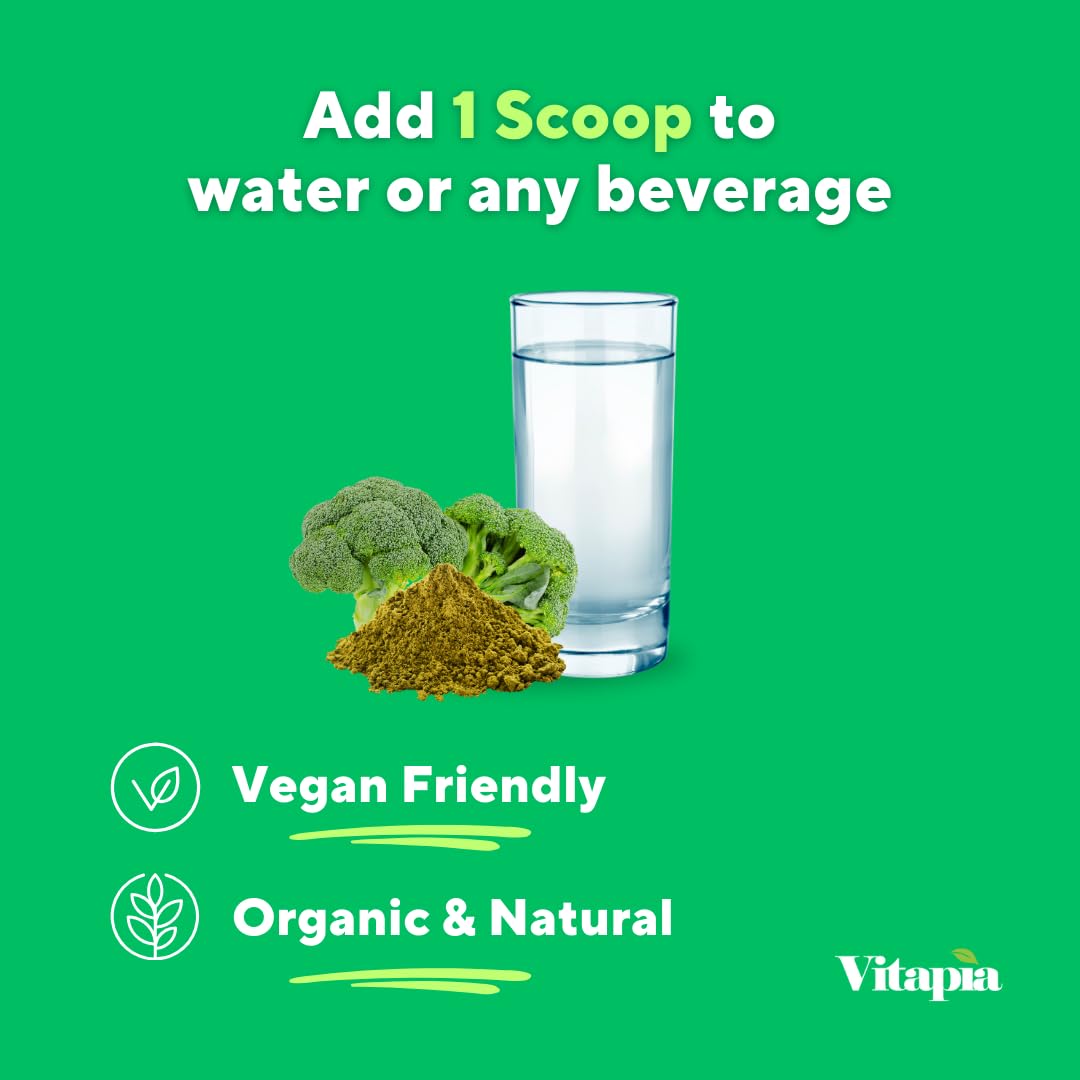 Vitapia Organic Broccoli Sprout Powder mixed in a glass of water
