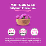 Vitapia Organic Milk Thistle Capsules alongside fresh Milk Thistle flowers