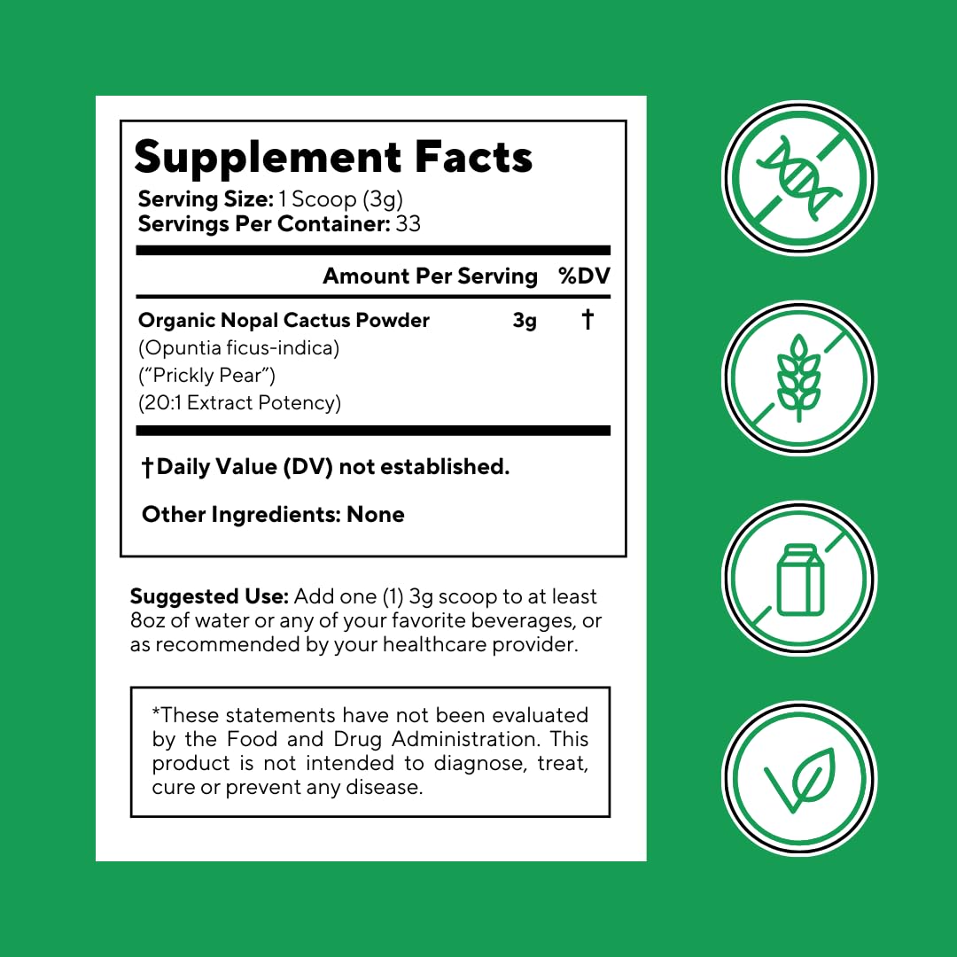 Vitapia Organic Nopal Cactus Powder Supplement nutritional information