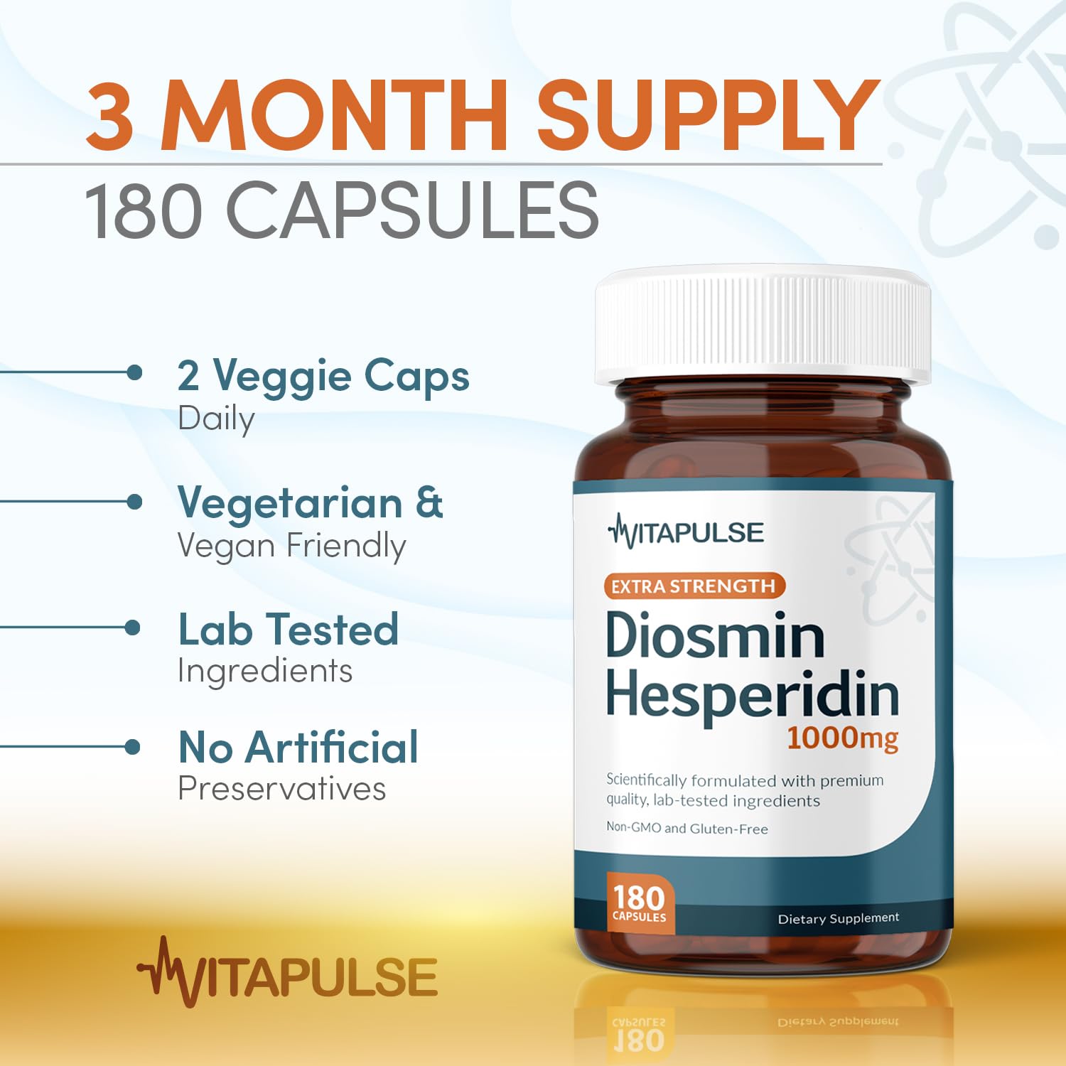 VitaPulse Hesperidin Plus capsules on a wooden surface