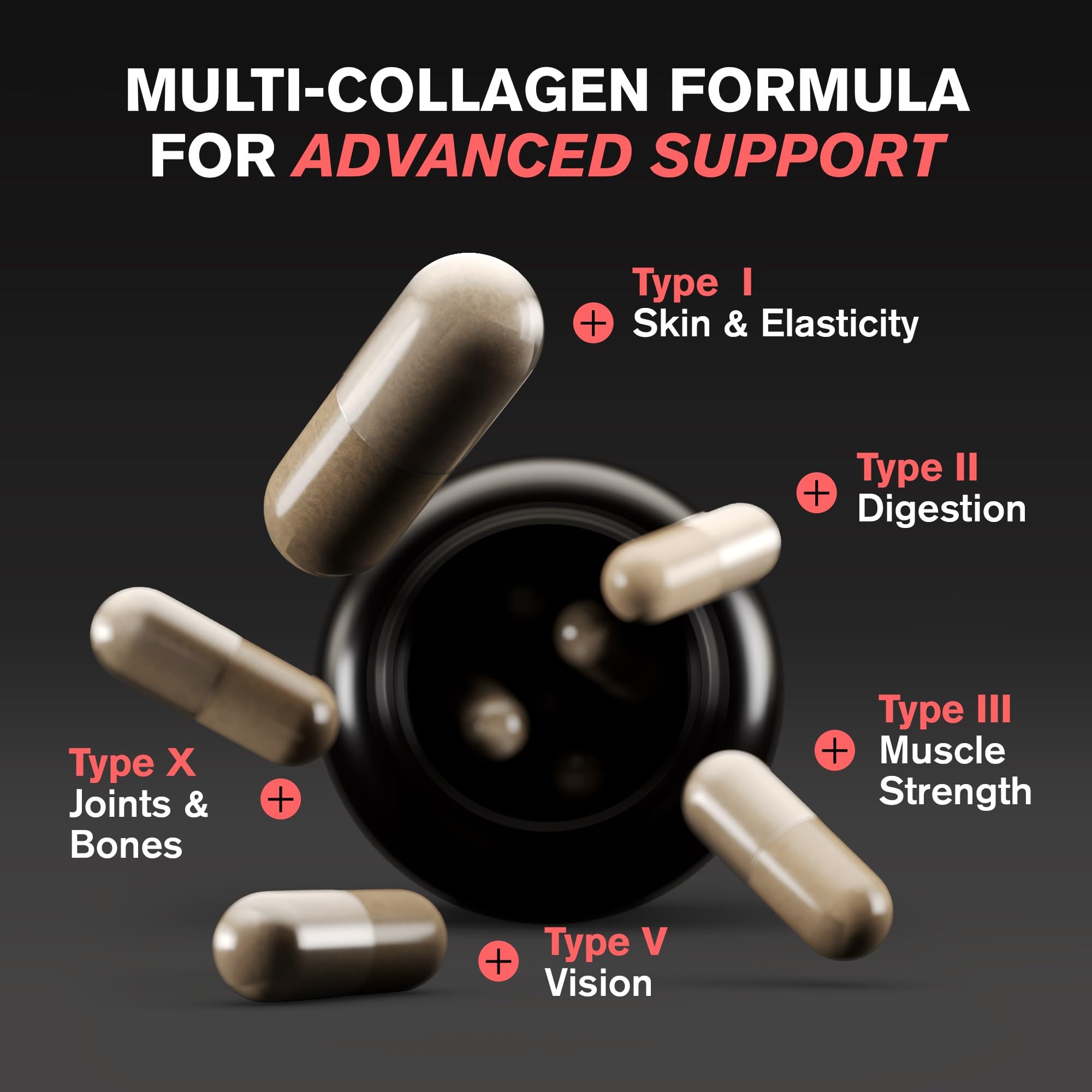 VitaRaw Colla-5 Multi-Collagen Capsules on a wooden table