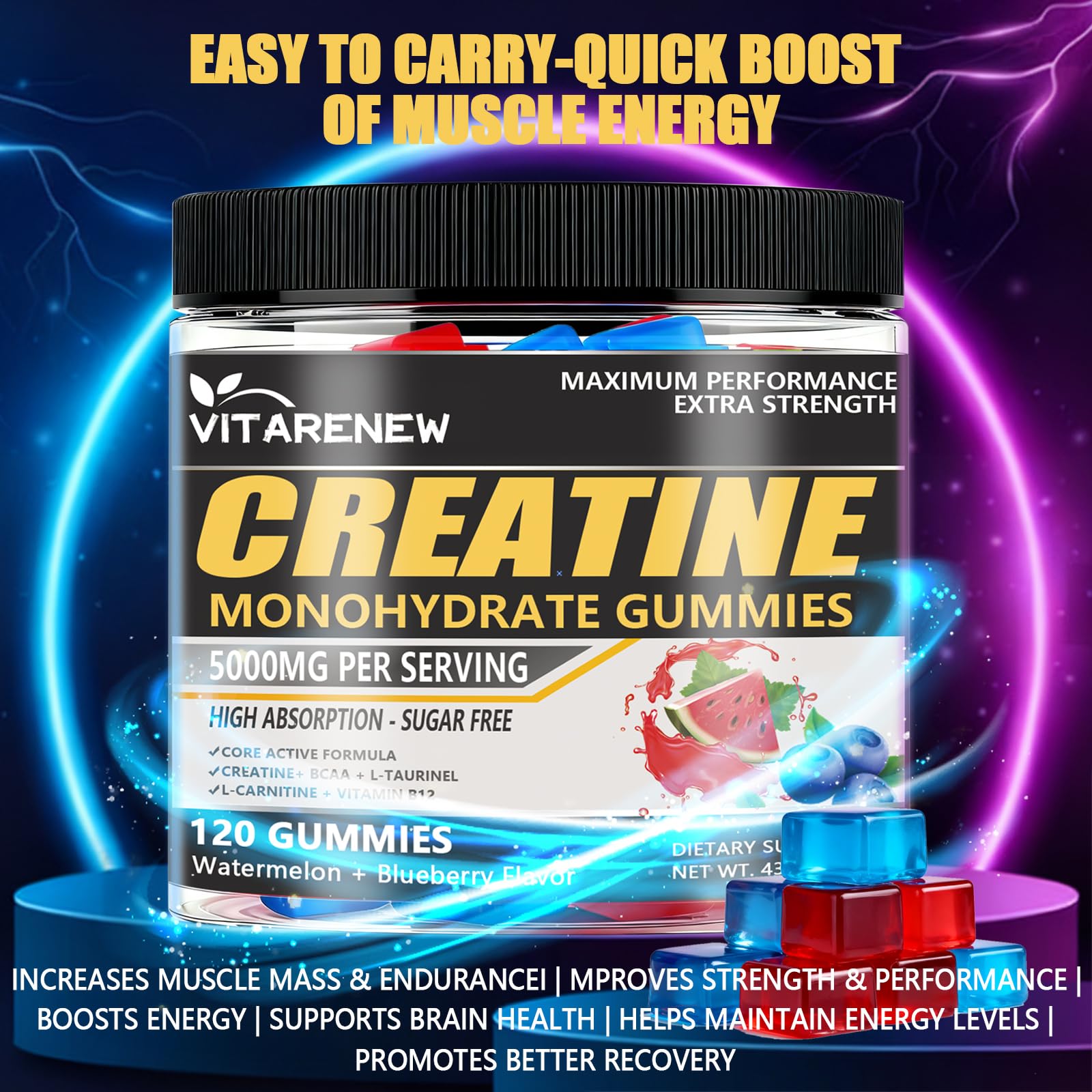 VITARENEW Creatine Gummies showing individual gummy