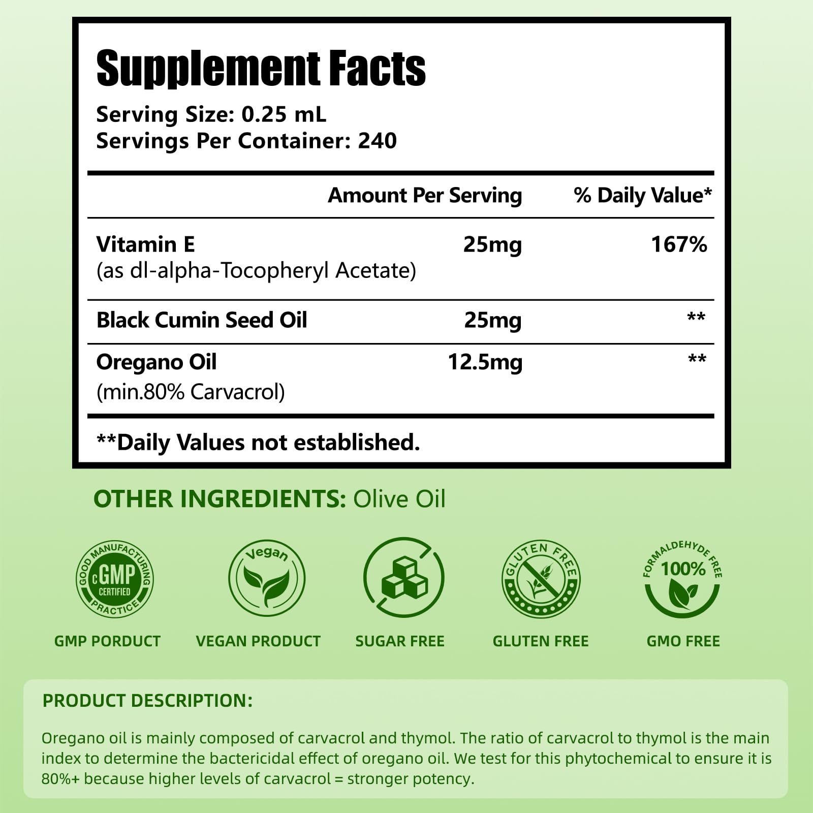 VITARENEW Oregano Oil Drops back label with ingredients