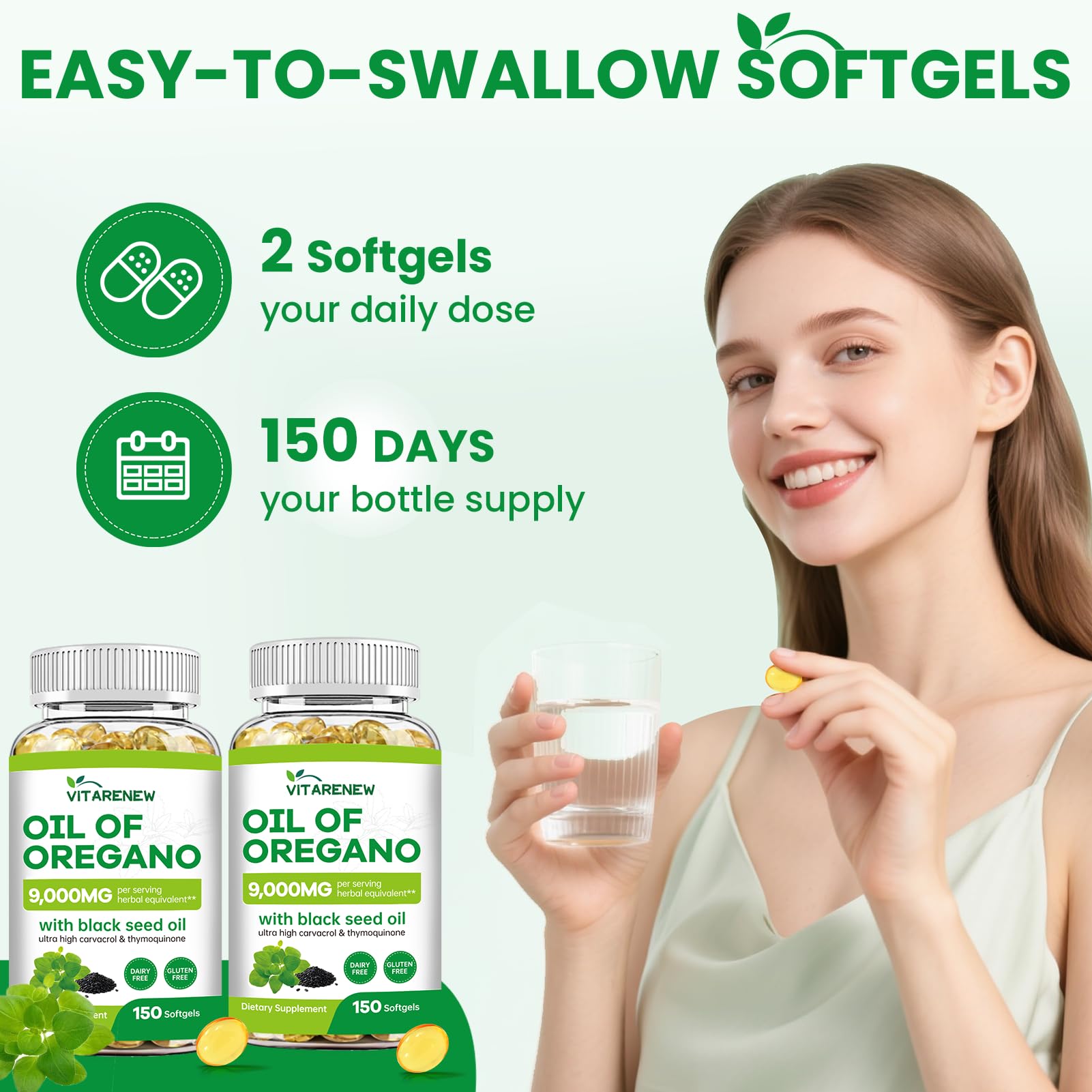VITARENEW Oregano Oil Softgels on wooden table